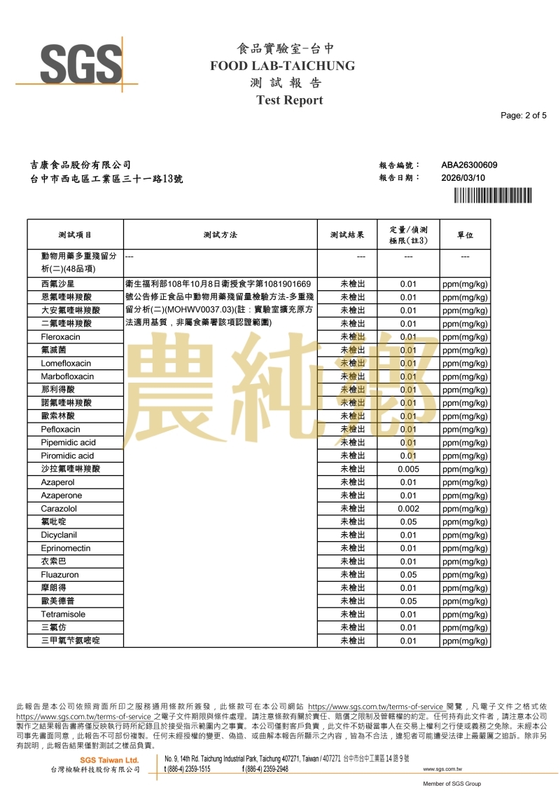 農純鄉自主定期檢驗報告1-動物用藥殘留檢驗