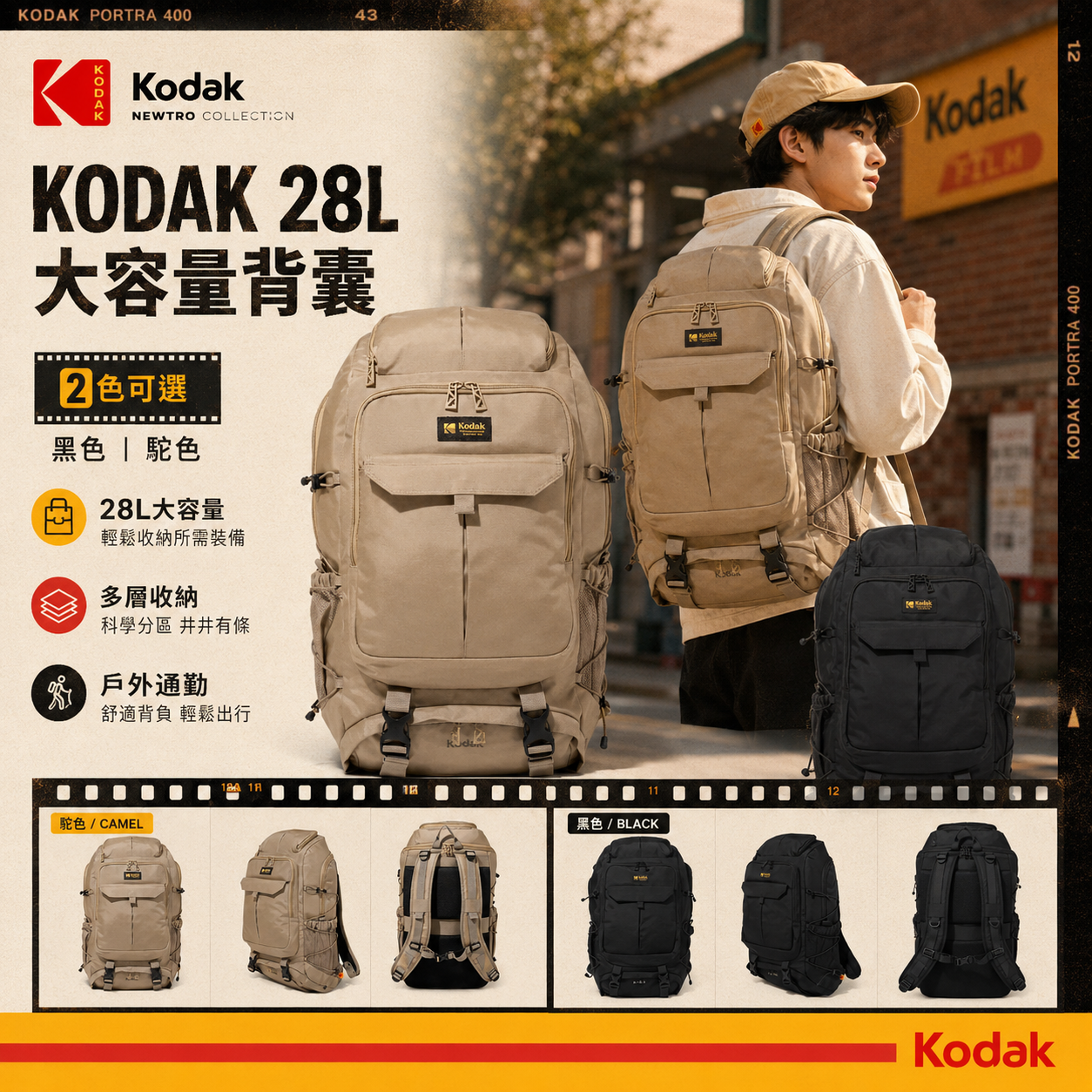 【直播】KODAK LX070818 28L 大容量背囊 (K6143RBP46)