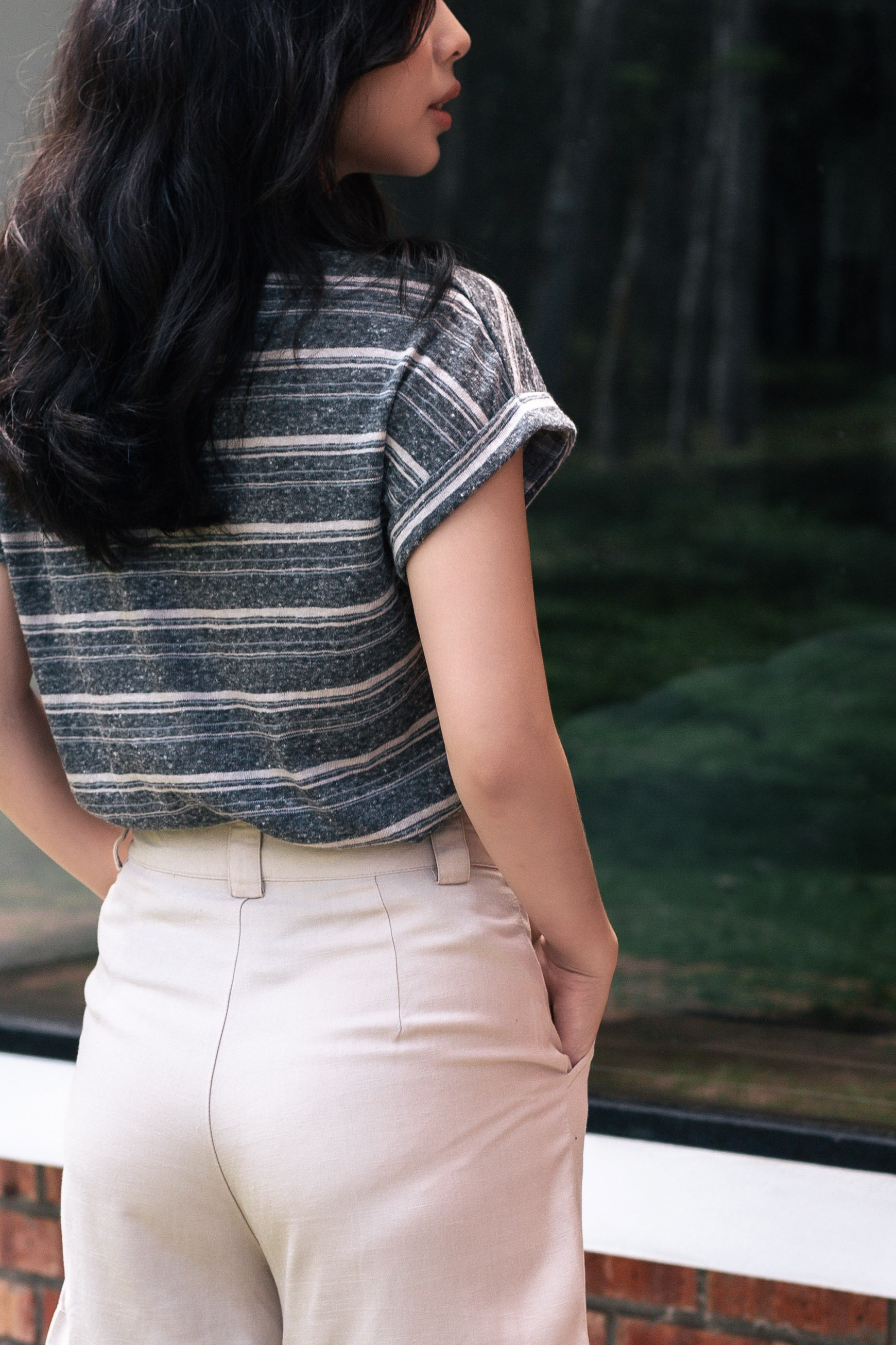 Jayce Dropshoulder Striped Tee Grey - 2814TSGRY
