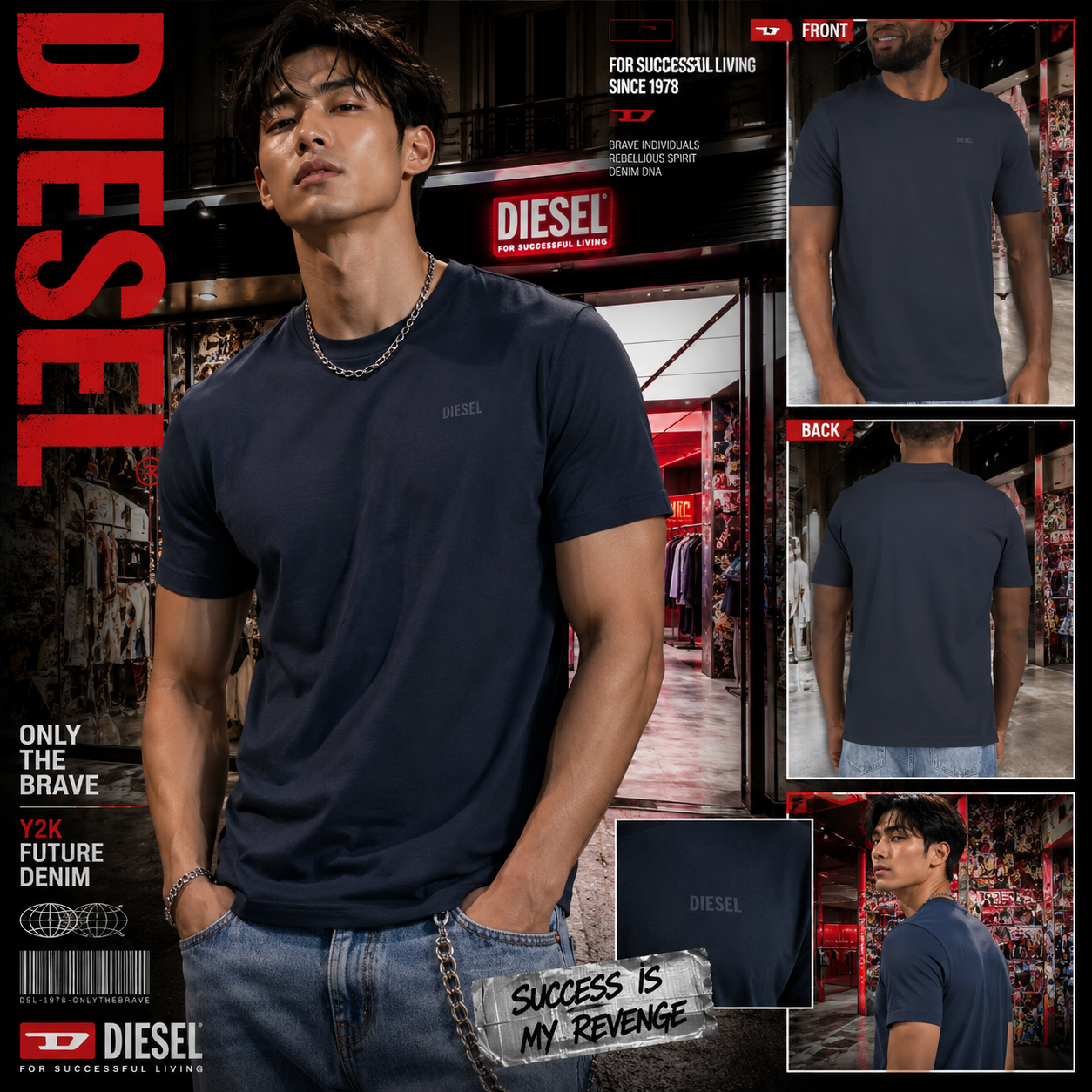 【預購】DIESEL H070742  男裝小logo短袖上衣 (深藍色)