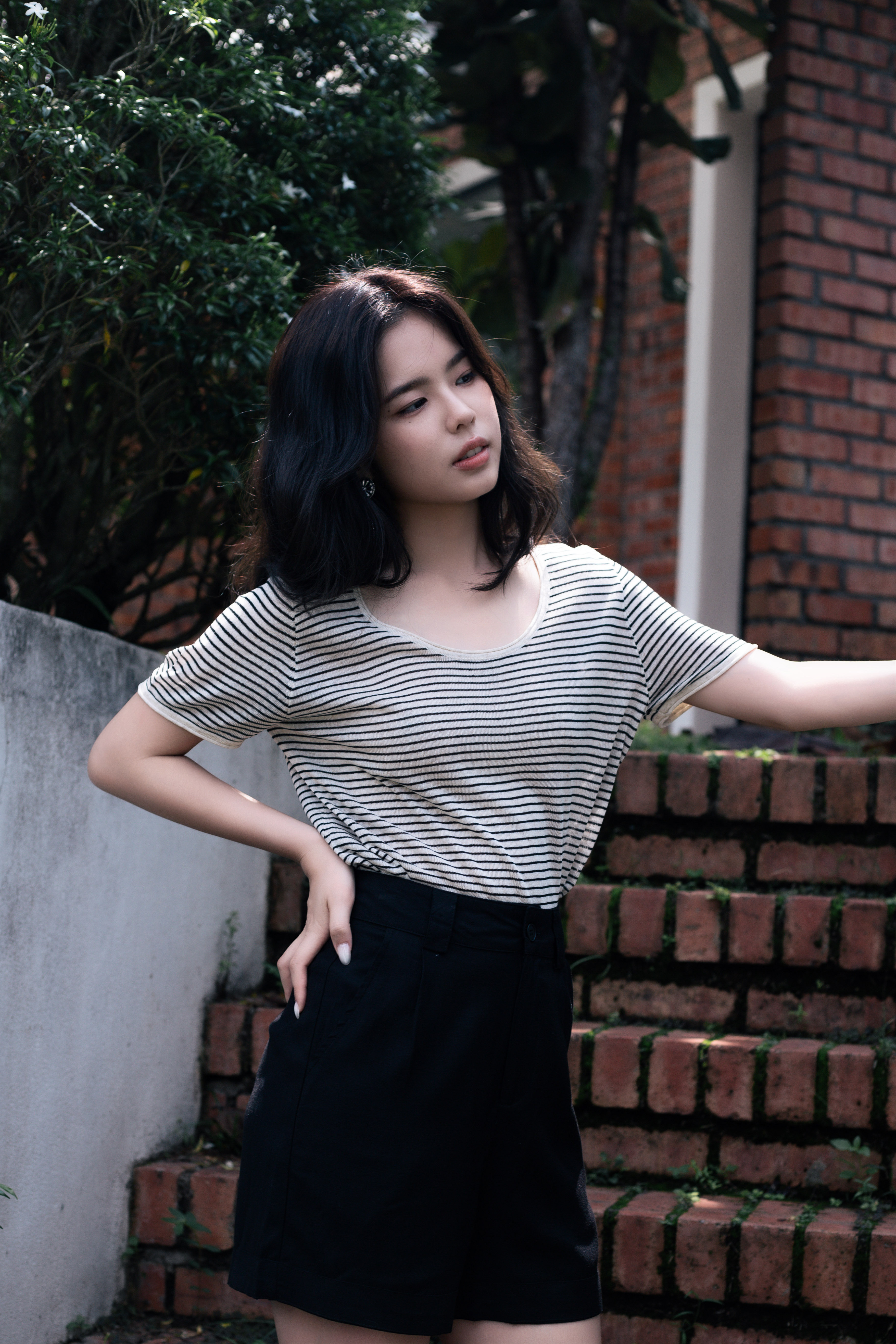 Lacey U Neck Knit Top Striped  -2822KSSTR