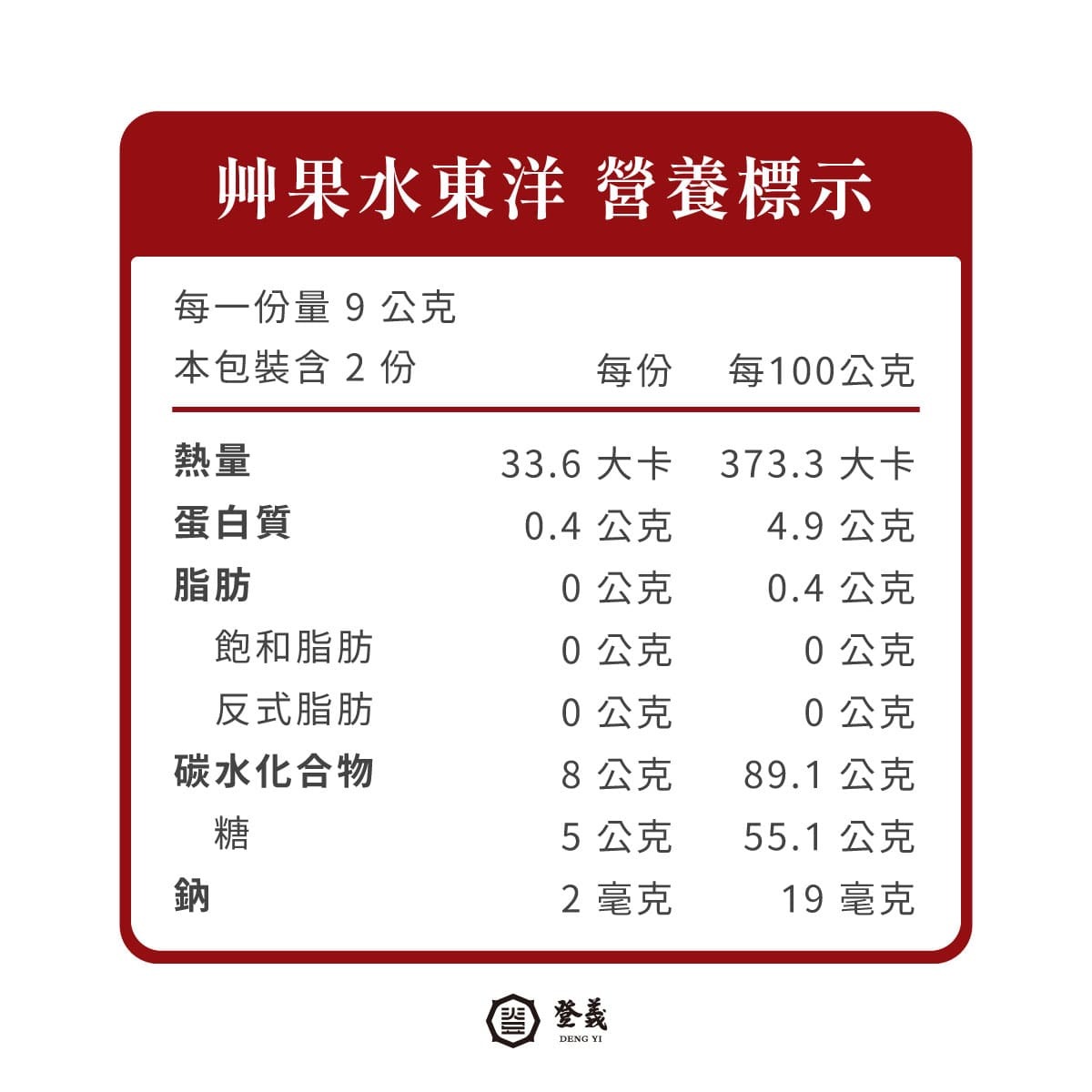 登義東洋艸果水營養標示