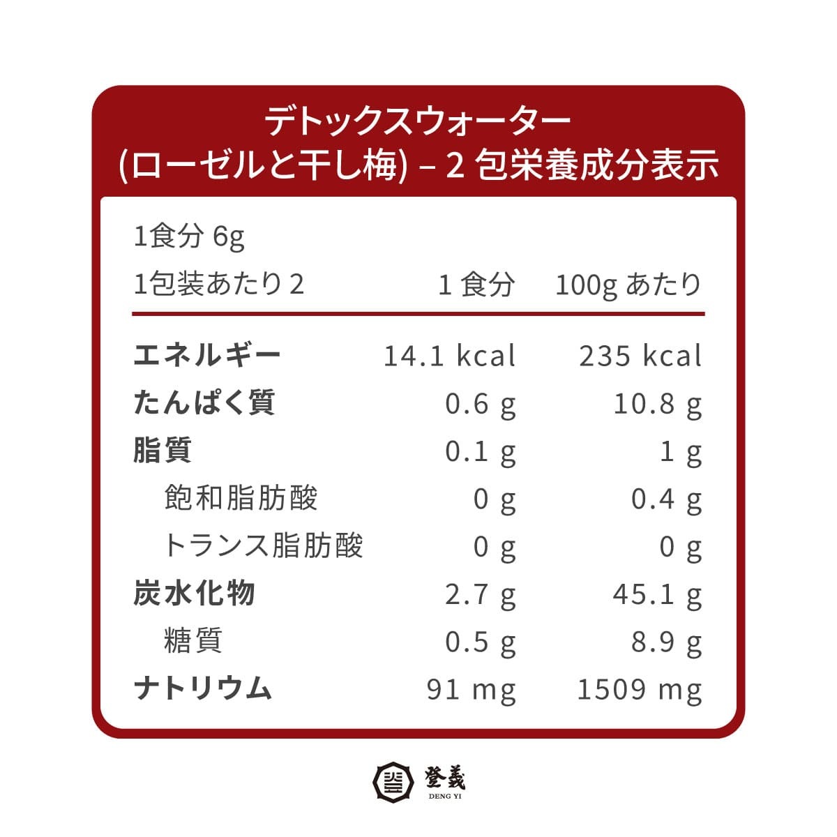 登義洛梅艸果水營養標示
