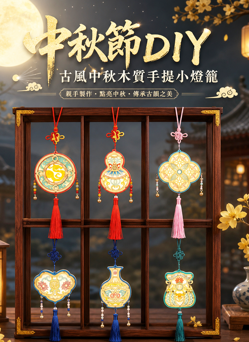 中秋節DIY 古風中秋木質手提小燈籠 AUT2602