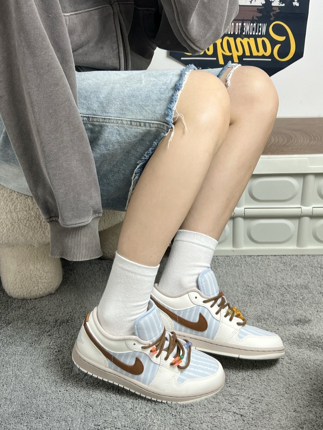 NIKE AIR JORDAN 復古條紋 學院風 海鹽藍 焦糖 女鞋