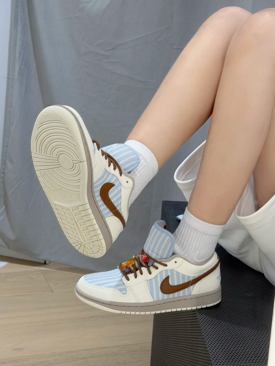 NIKE AIR JORDAN 復古條紋 學院風 海鹽藍 焦糖 女鞋