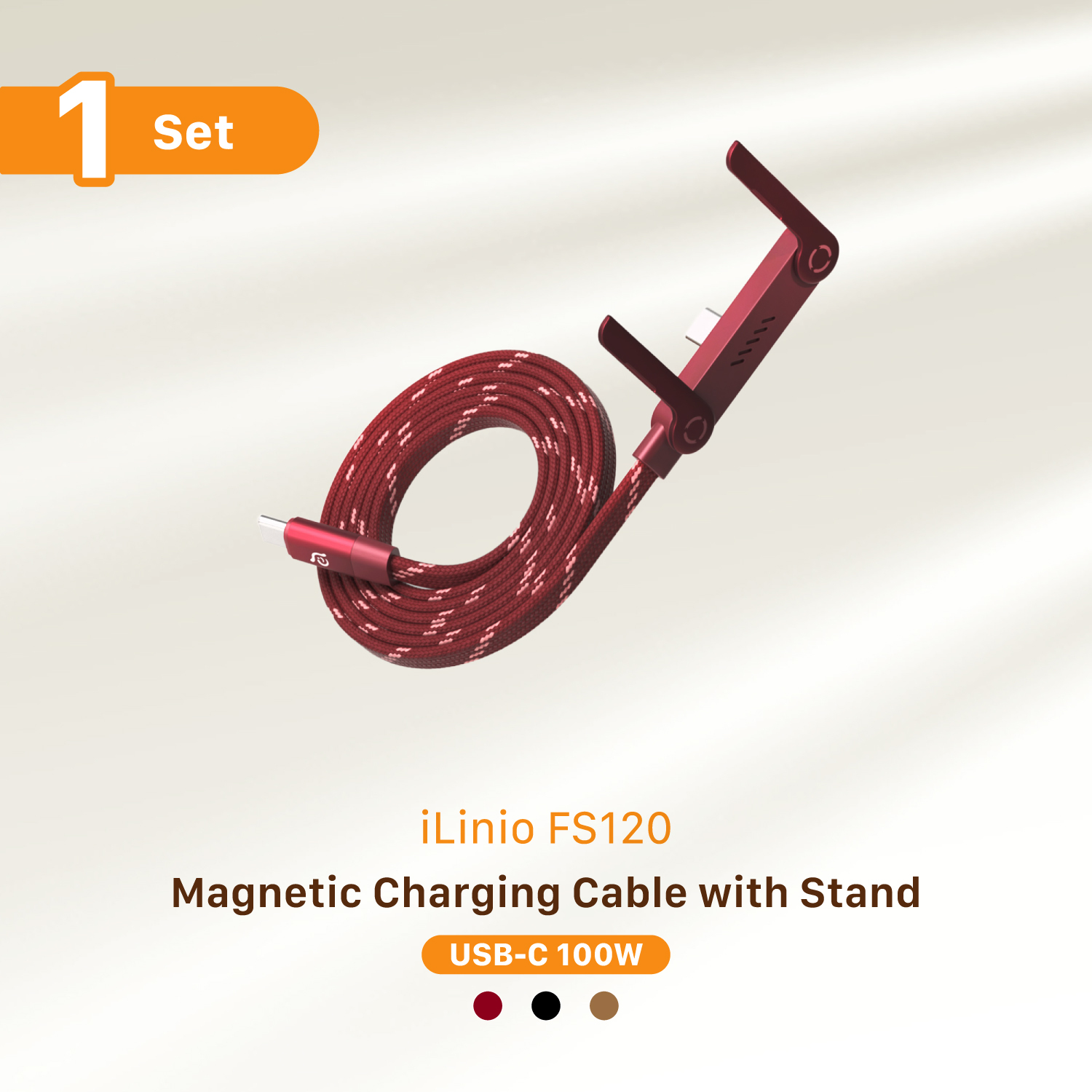 iLinio FS120 USB-C 100W Magnetic Charging Cable with stand