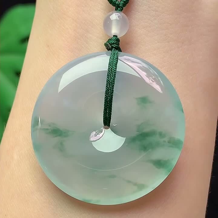 翡翠冰飄花平安扣 (35.8mm直徑),天然翡翠A玉, 緬甸玉, Jade, Jadeite