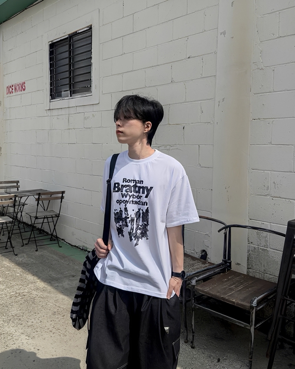 2色 純棉 抽象 設計 寬鬆 短袖