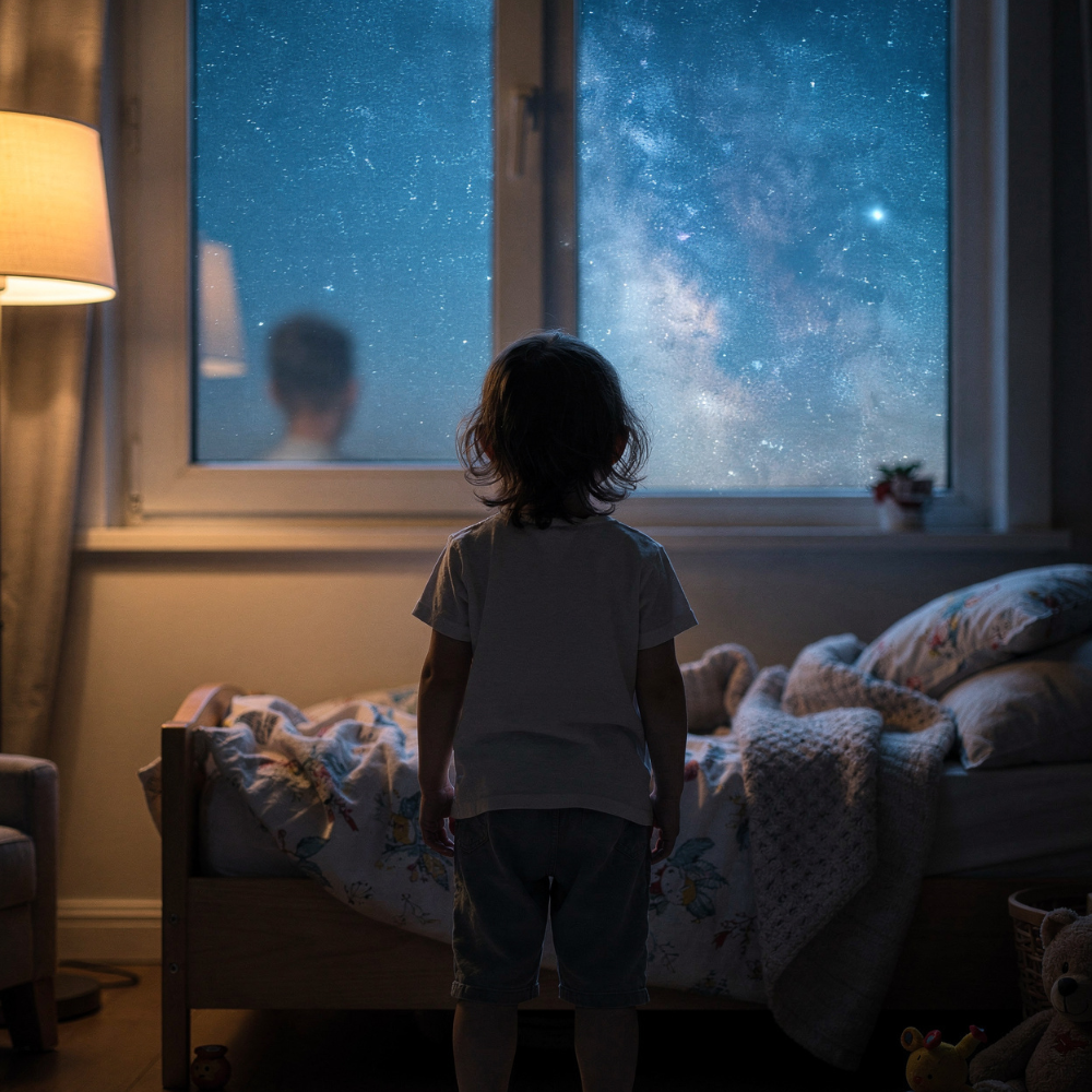 孩童望向星空