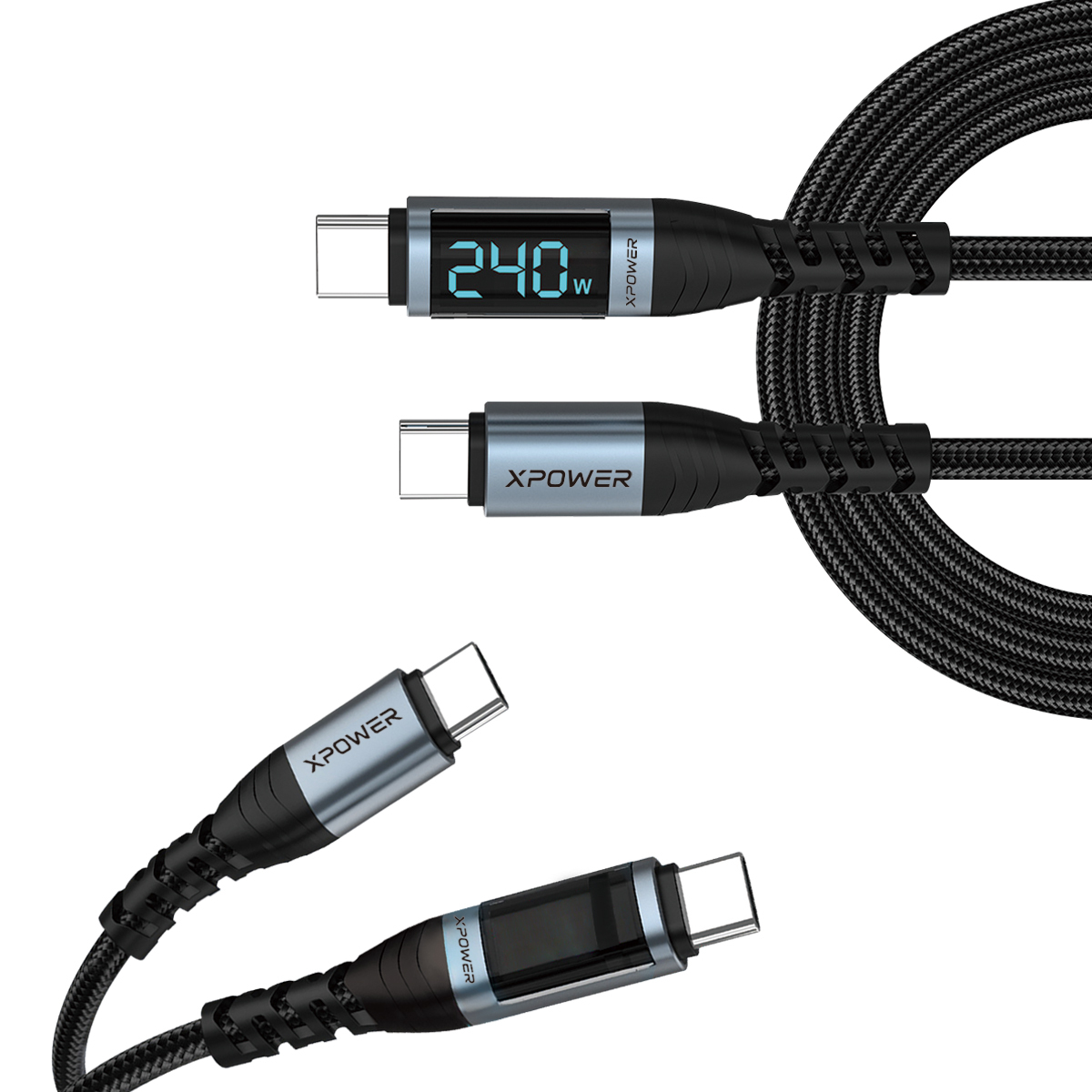 (Pre Order)XPower 2nd Gen YC092 1.0/2.0M LED Display 240W PD Type-C>Type-C Aluminum Alloy Nylon  Sync & Charge Cable