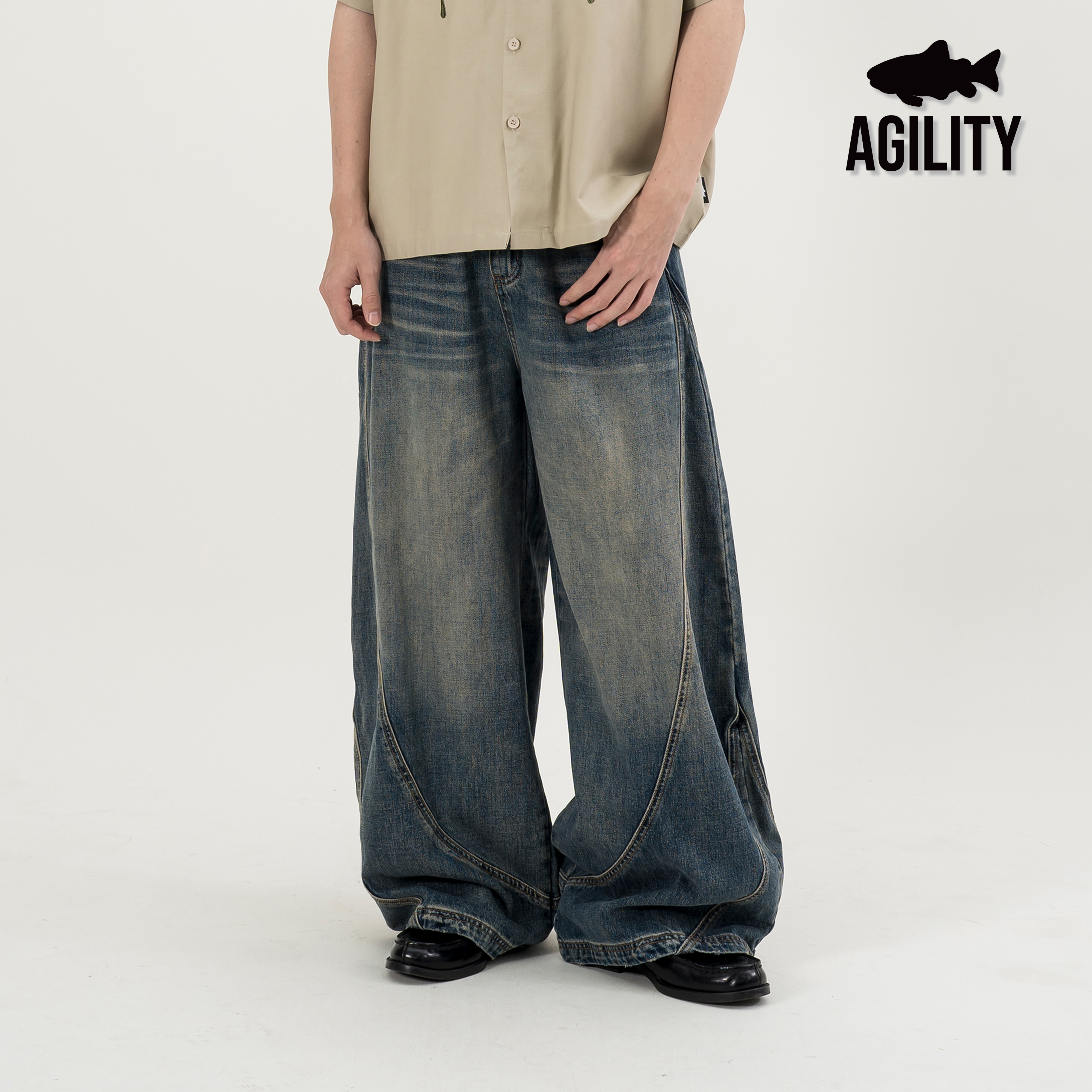 AGILITY Curved Dirty Denim Jeans 洗舊 彎刀闊腿 牛仔長褲 [P98]
