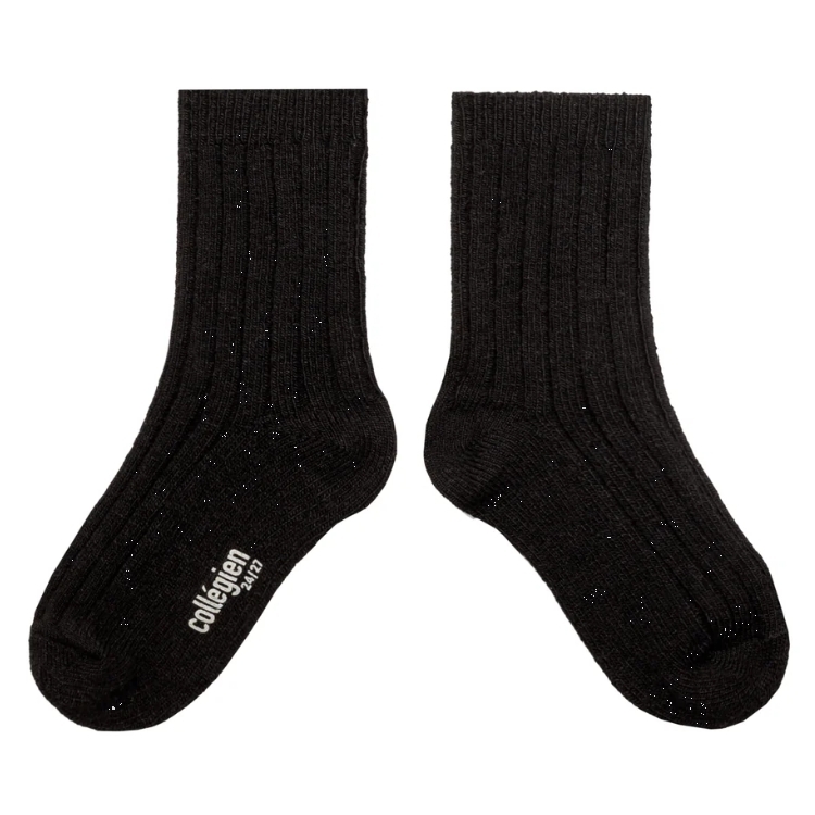 (預購) COLLEGIEN 羊絨羊毛羅紋襪 Chamois - 171 Noir de Charbon 黑