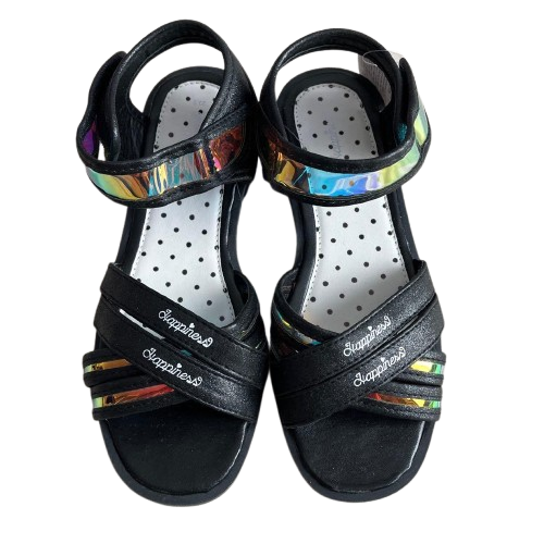 【Nishimatsuya】Kids Girls Holographic Strappy Sandals (Happiness Style) - Black