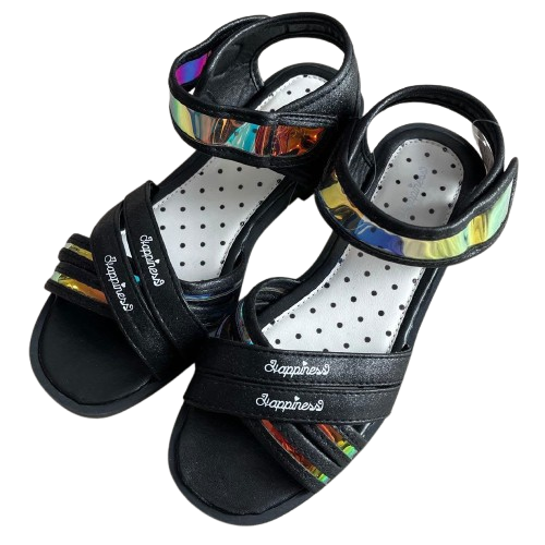 【Nishimatsuya】Kids Girls Holographic Strappy Sandals (Happiness Style) - Black