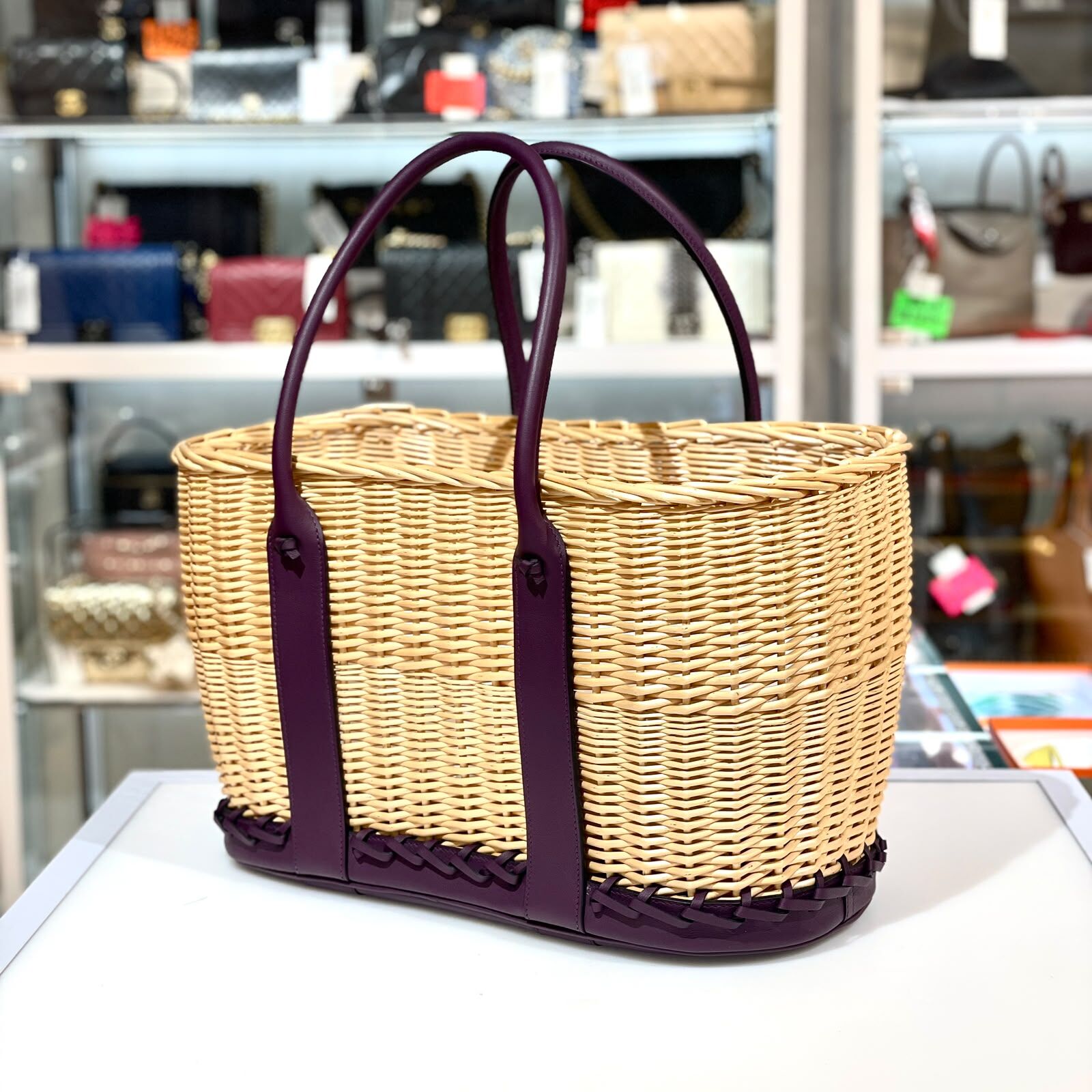 全新HERMES Garden Party Picnic 36 葡萄紫牛皮柳條 手提包  u刻 #BRAND NEW #香榭站正品