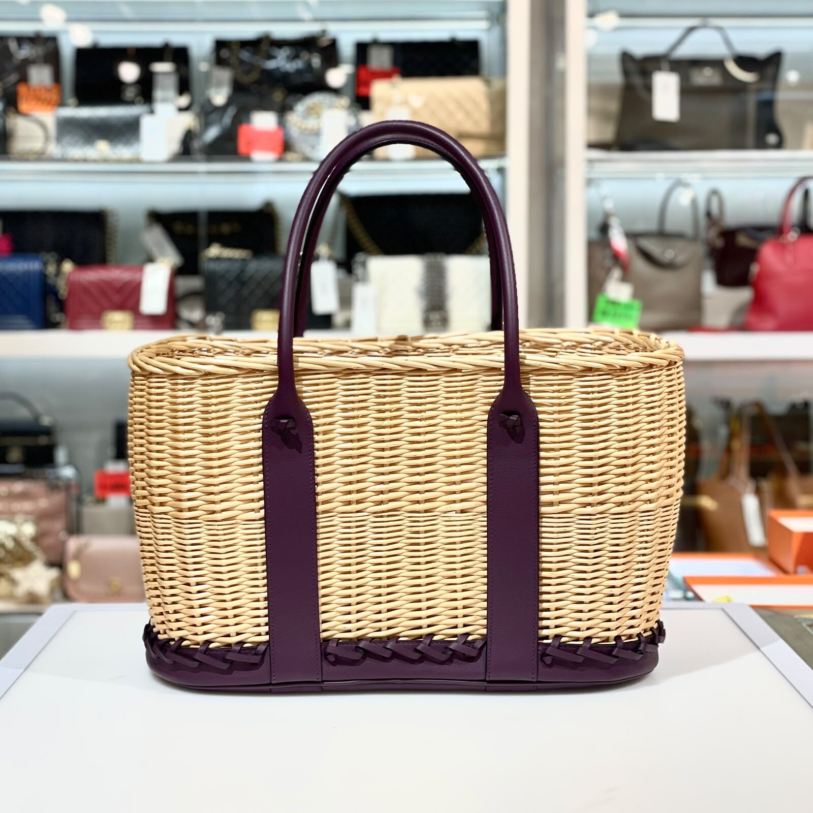 全新HERMES Garden Party Picnic 36 葡萄紫牛皮柳條 手提包  u刻 #BRAND NEW #香榭站正品