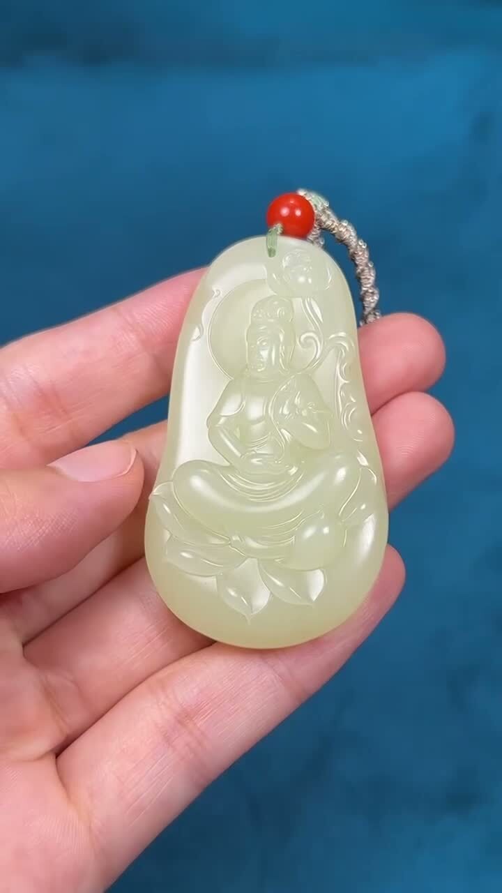 和田玉持蓮觀音,天然和田玉軟玉