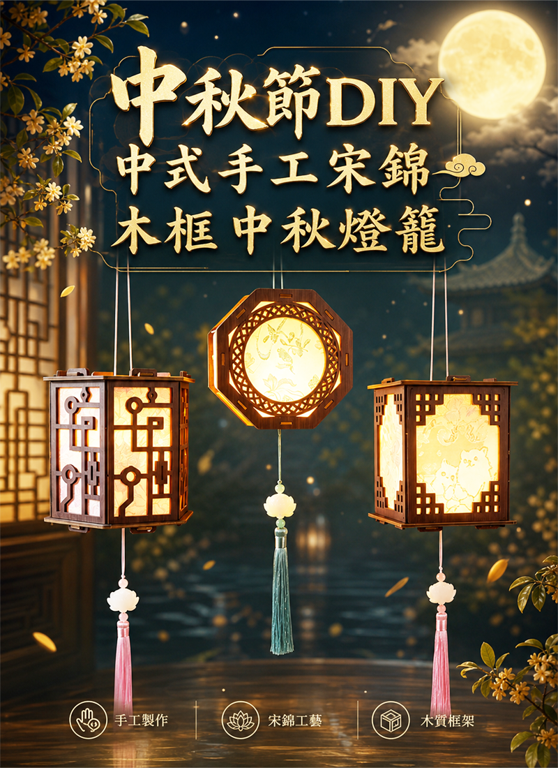 中秋節DIY 中式手工宋錦木框中秋燈籠 AUT2606