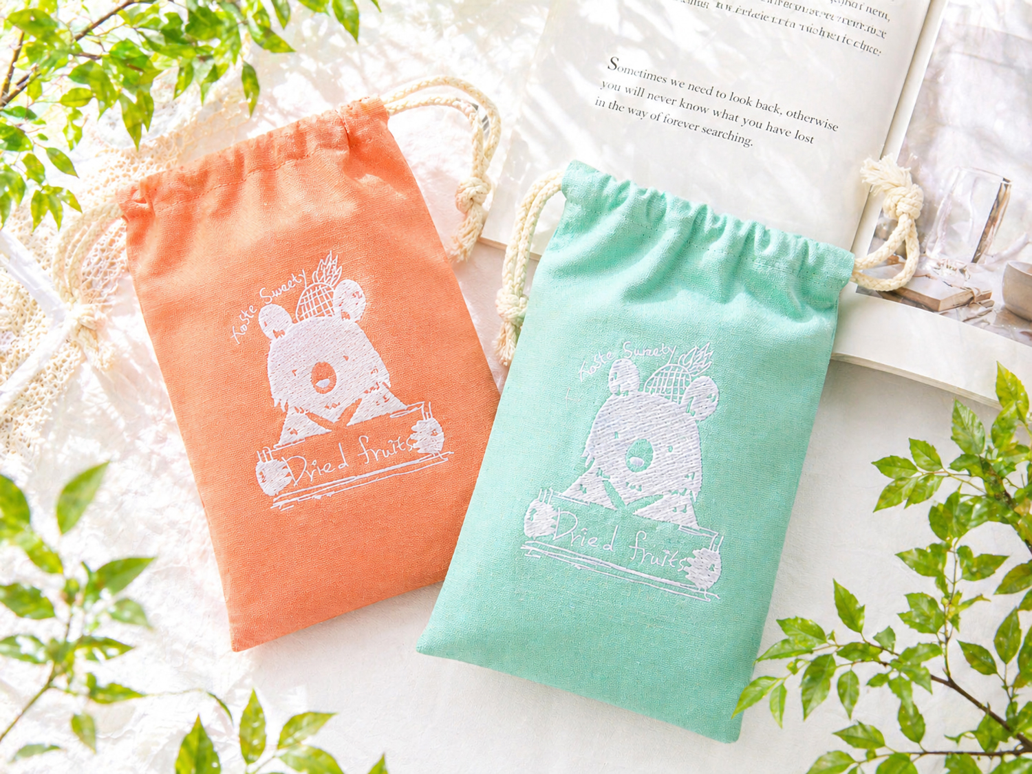 旺來熊刺繡束口帆布袋