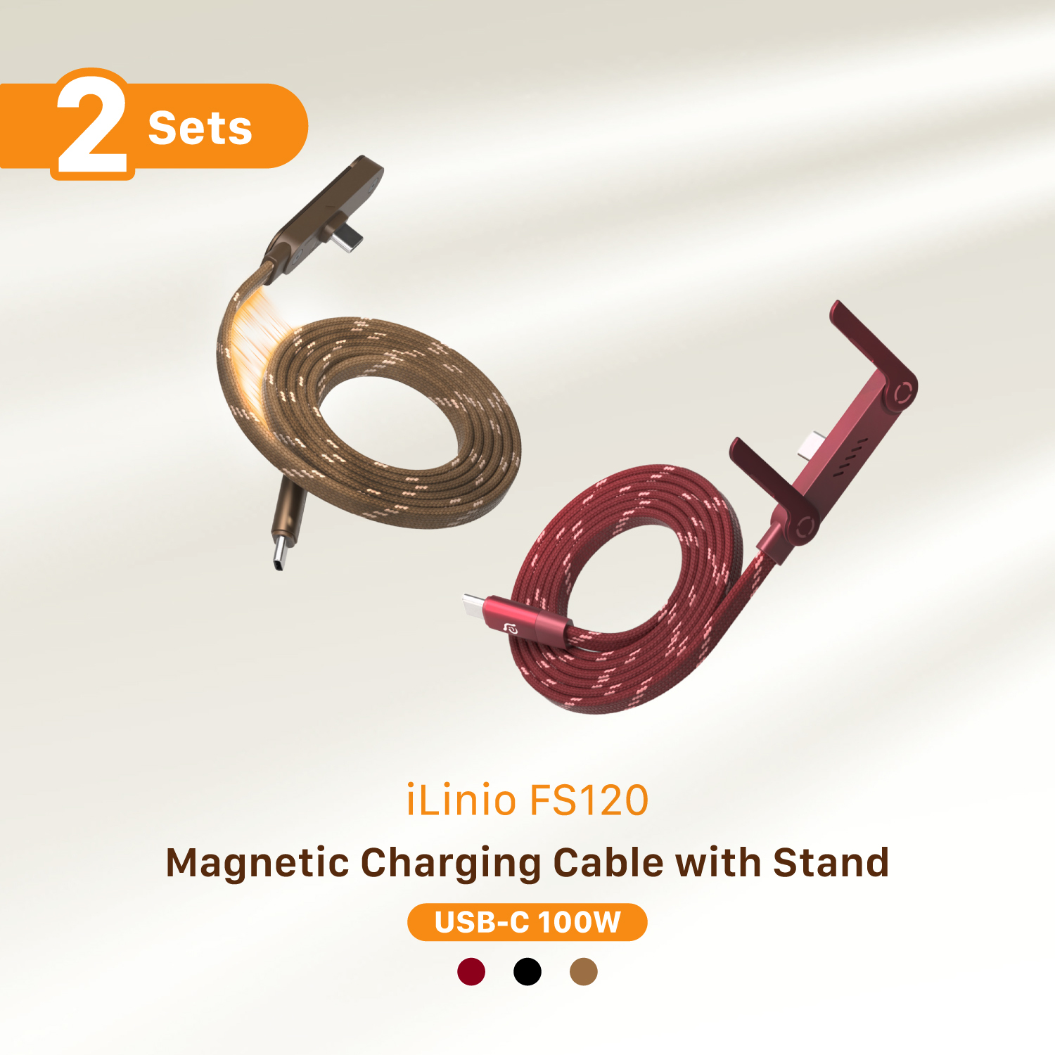 iLinio FS120 USB-C 100W Magnetic Charging Cable with stand [2 Sets]