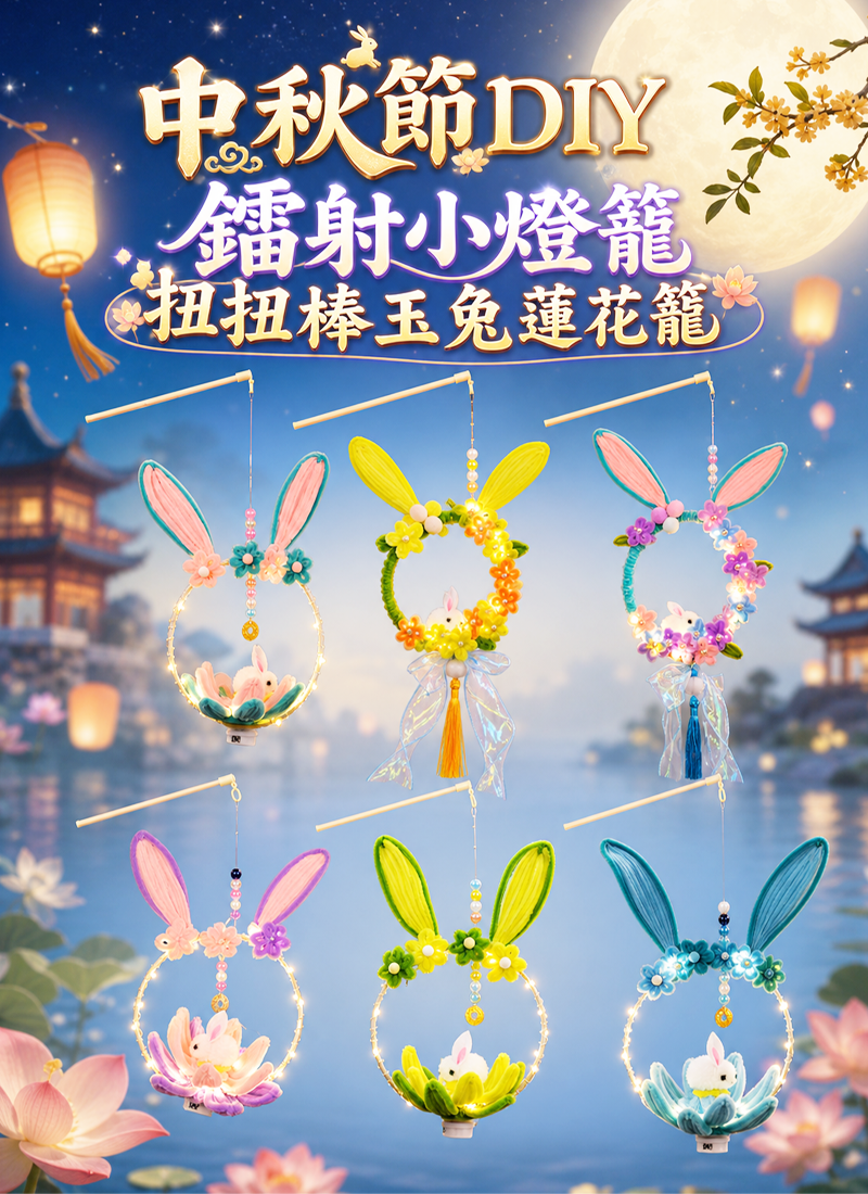 中秋節DIY 鐳射小燈籠扭扭棒玉兔蓮花籠 AUT2607