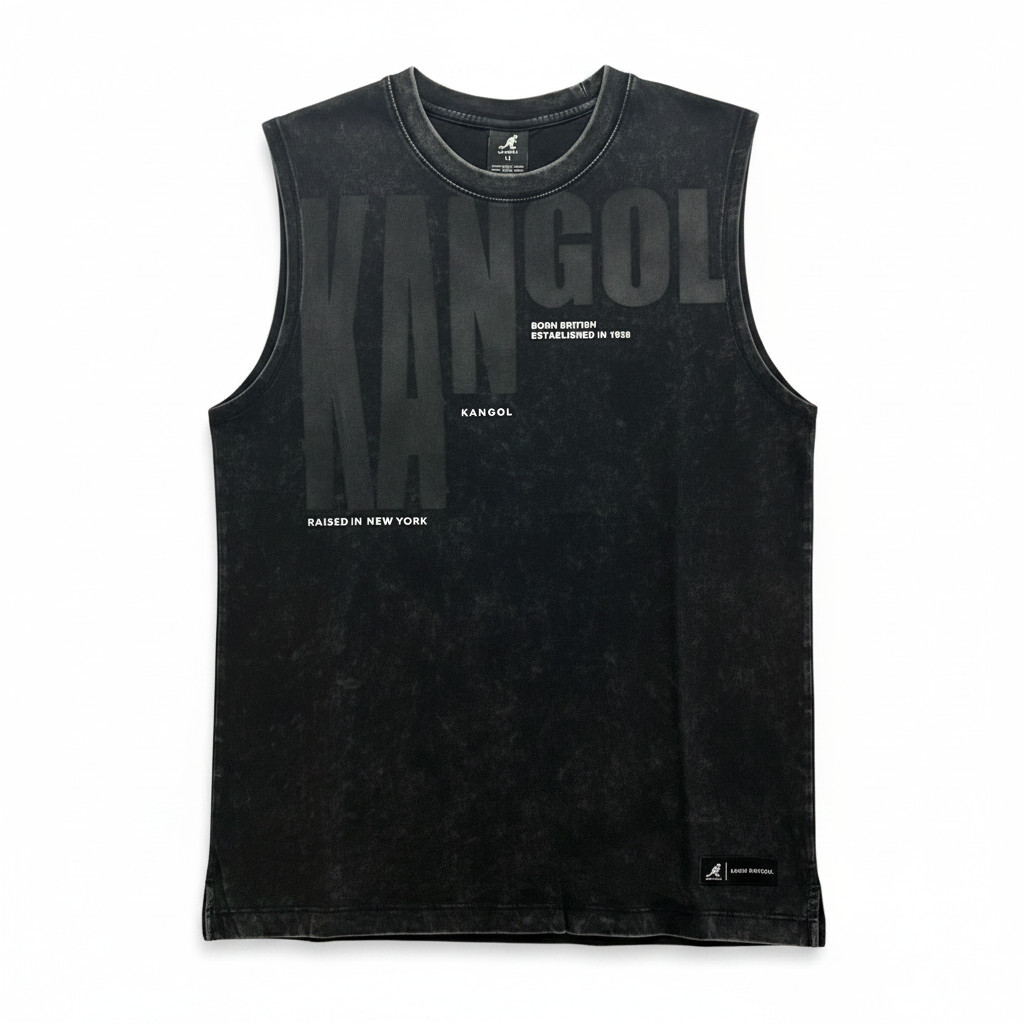 KANGOL 背心 黑色 袋鼠 洗水 棉質背心 中性 6625148120