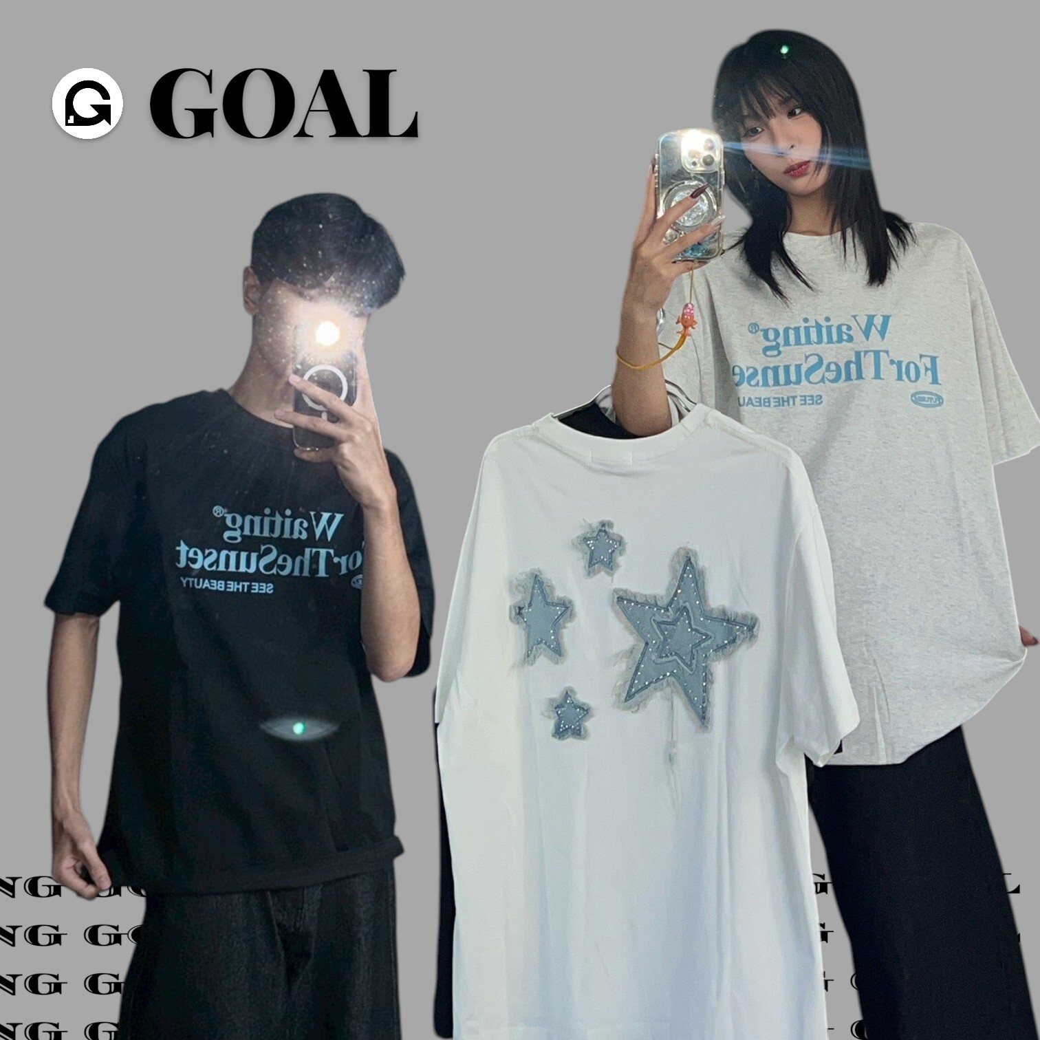 ( GOAL ) 重磅牛仔貼布細鑽短Tee — xy2514