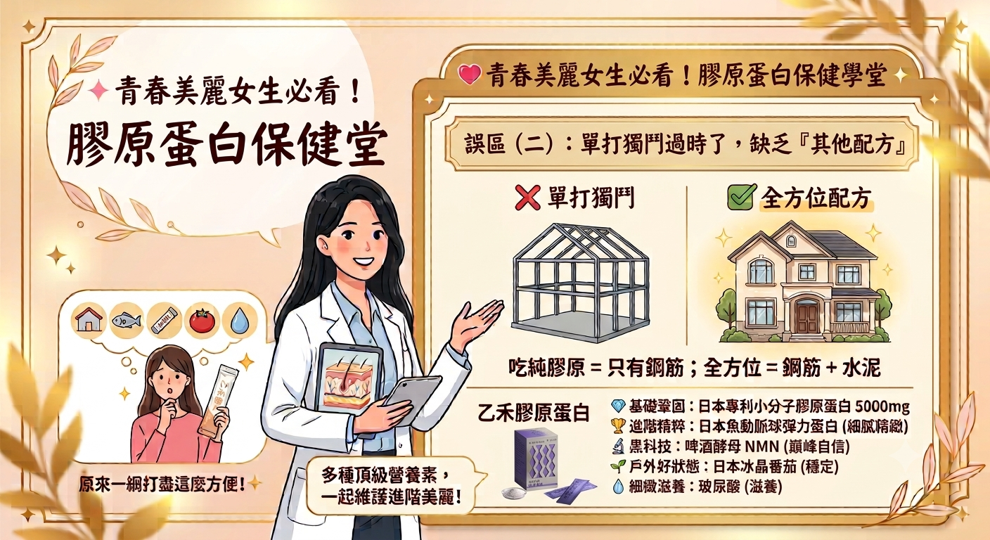 純膠原蛋白不夠?乙禾生醫全方位複方推薦:日本專利小分子膠原蛋白胜肽搭配玻尿酸與NMN