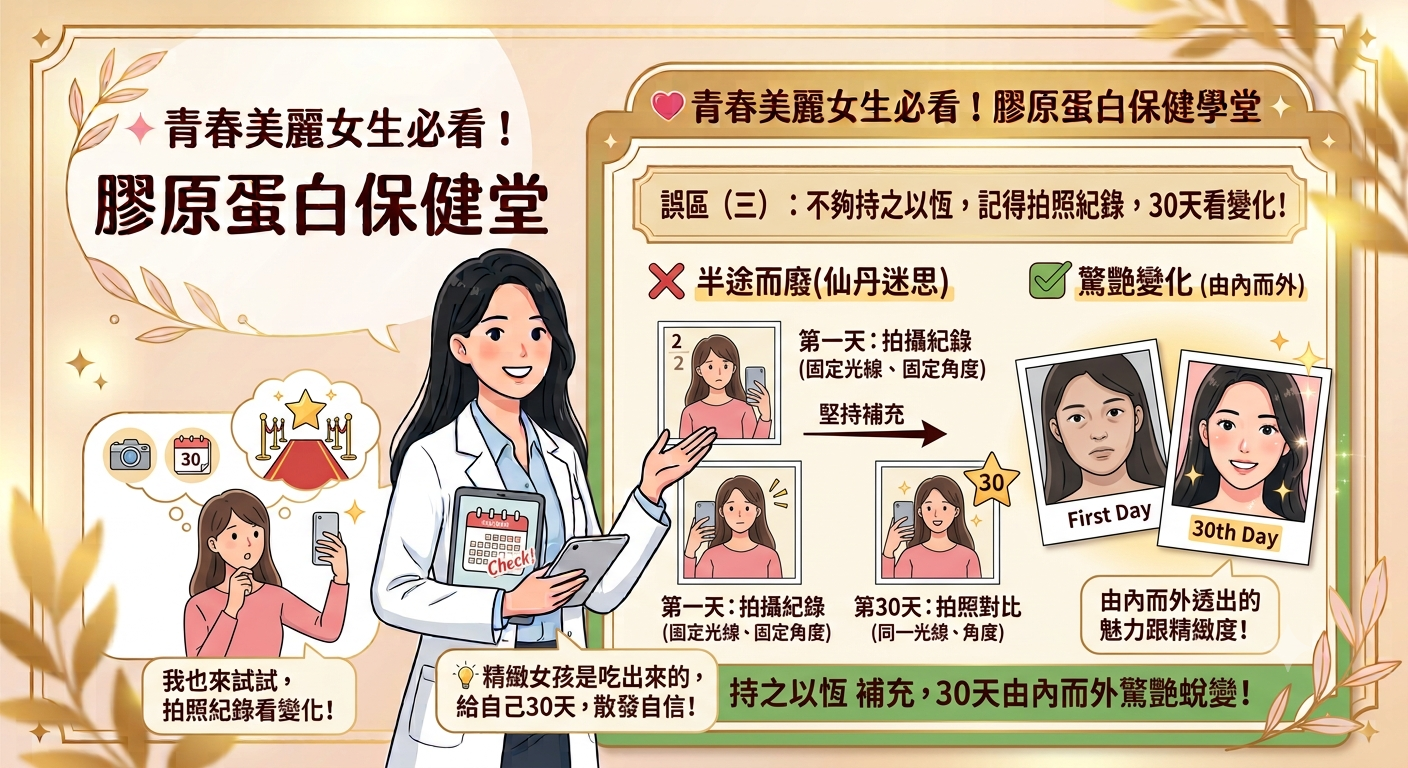 膠原蛋白要吃多久?乙禾生醫分享持之以恆補充30天由內而外的肌膚前後對比紀錄