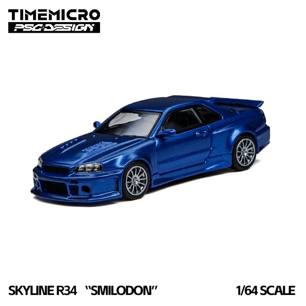 預訂:1/64 Time Micro  Nissan Skyline GT-R R34 Smilodon Blue (TM648403 )