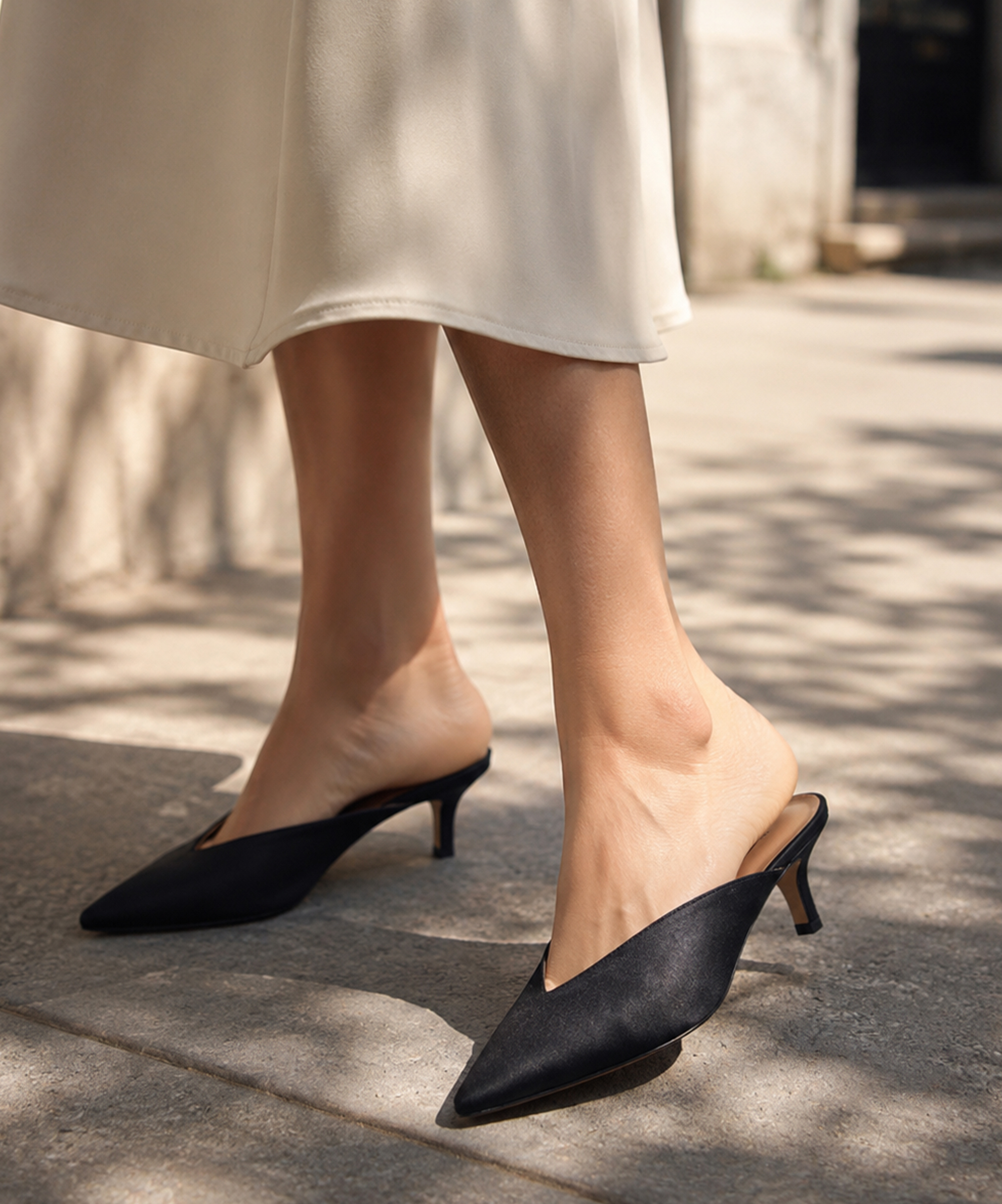 Maria satin silk mule pumps