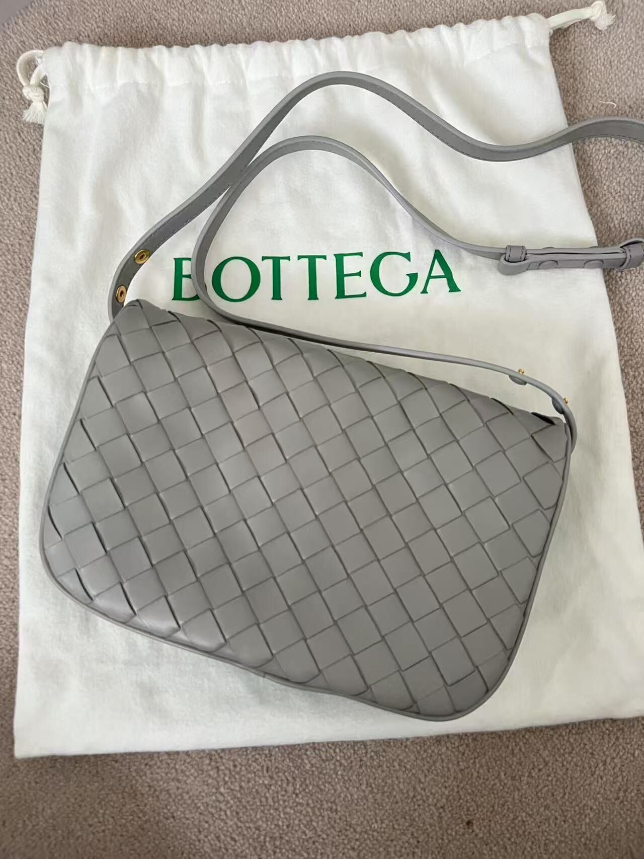 Bottega Veneta intrecciato flap bag grey