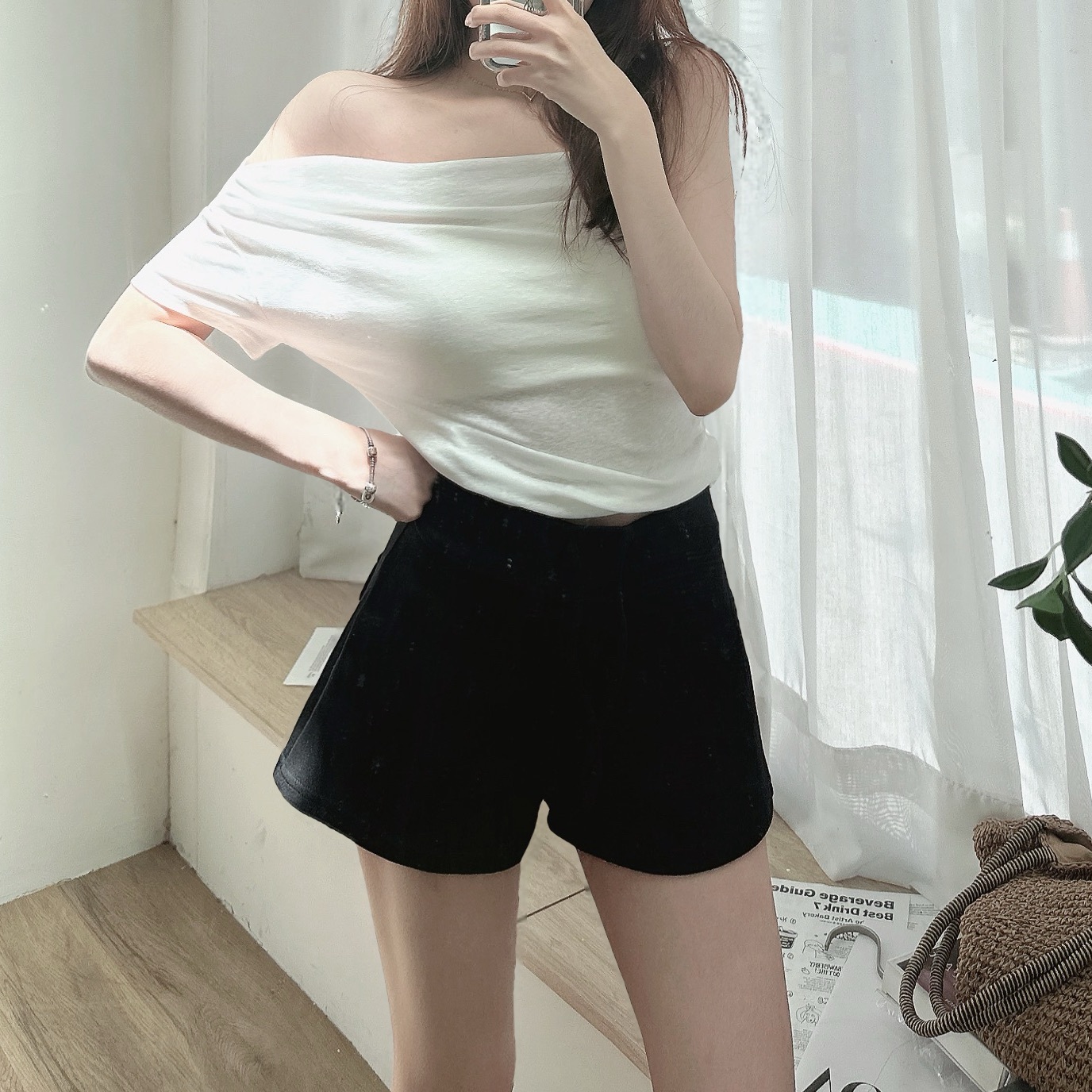 不對稱垂領棉質上衣