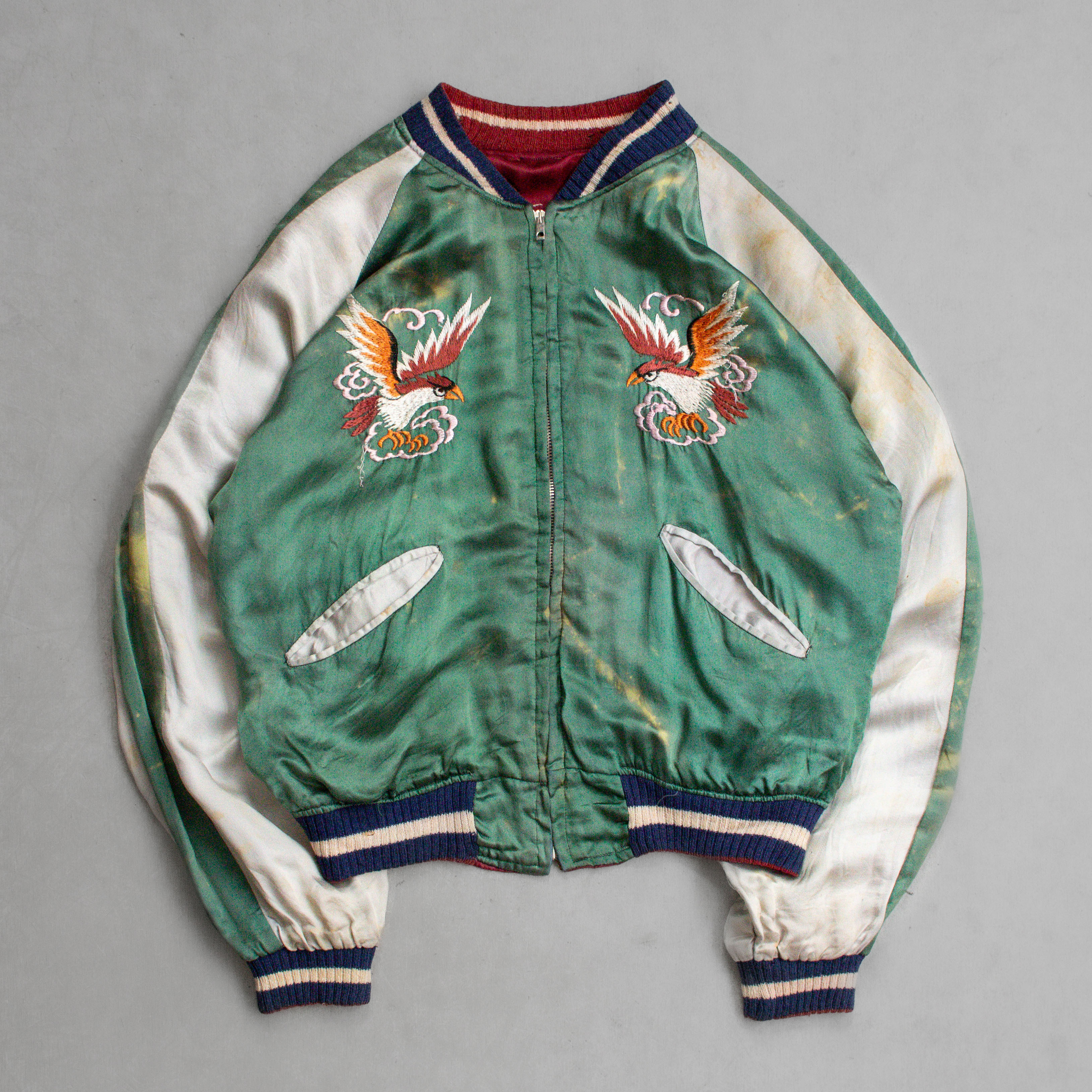 50S SUKAJAN SOUVENIR JACKET 韓國 紅綠 雙面穿 緞面 橫須賀 夾克 外套