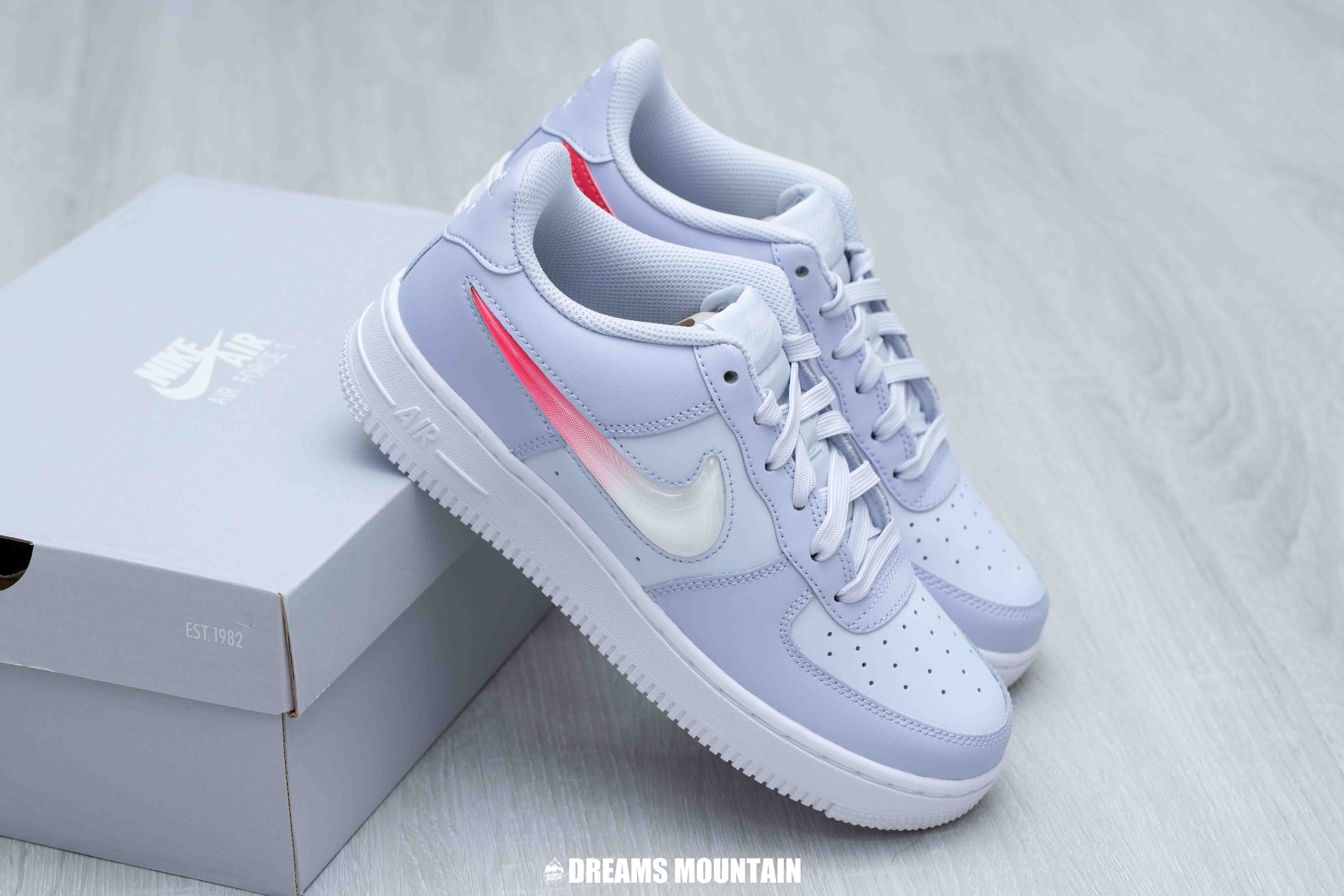 【預訂】 NIKE AIR FORCE 1 JELLY SWOOSH 霧灰藍紅果凍剔-GS