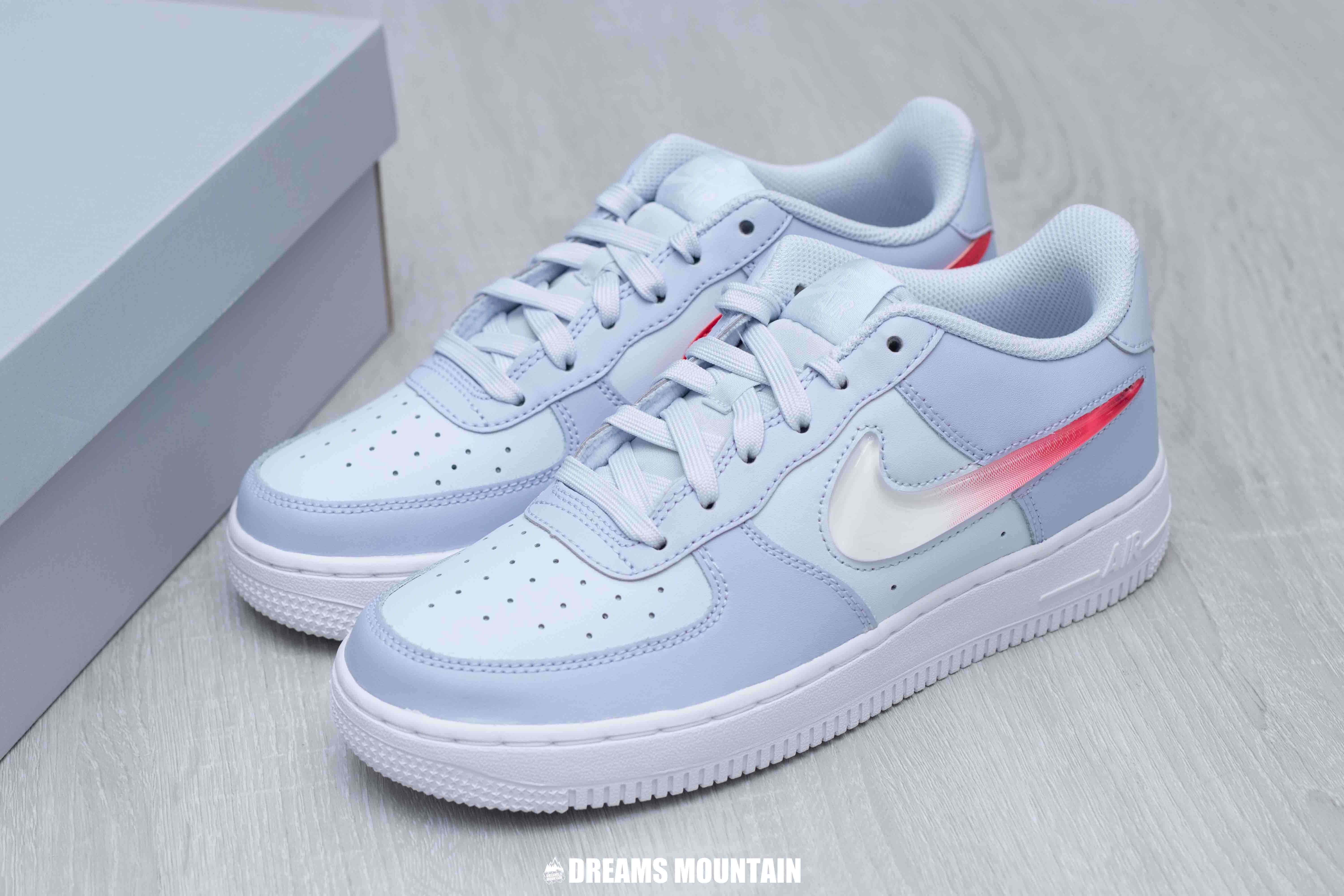 【預訂】 NIKE AIR FORCE 1 JELLY SWOOSH 霧灰藍紅果凍剔-GS