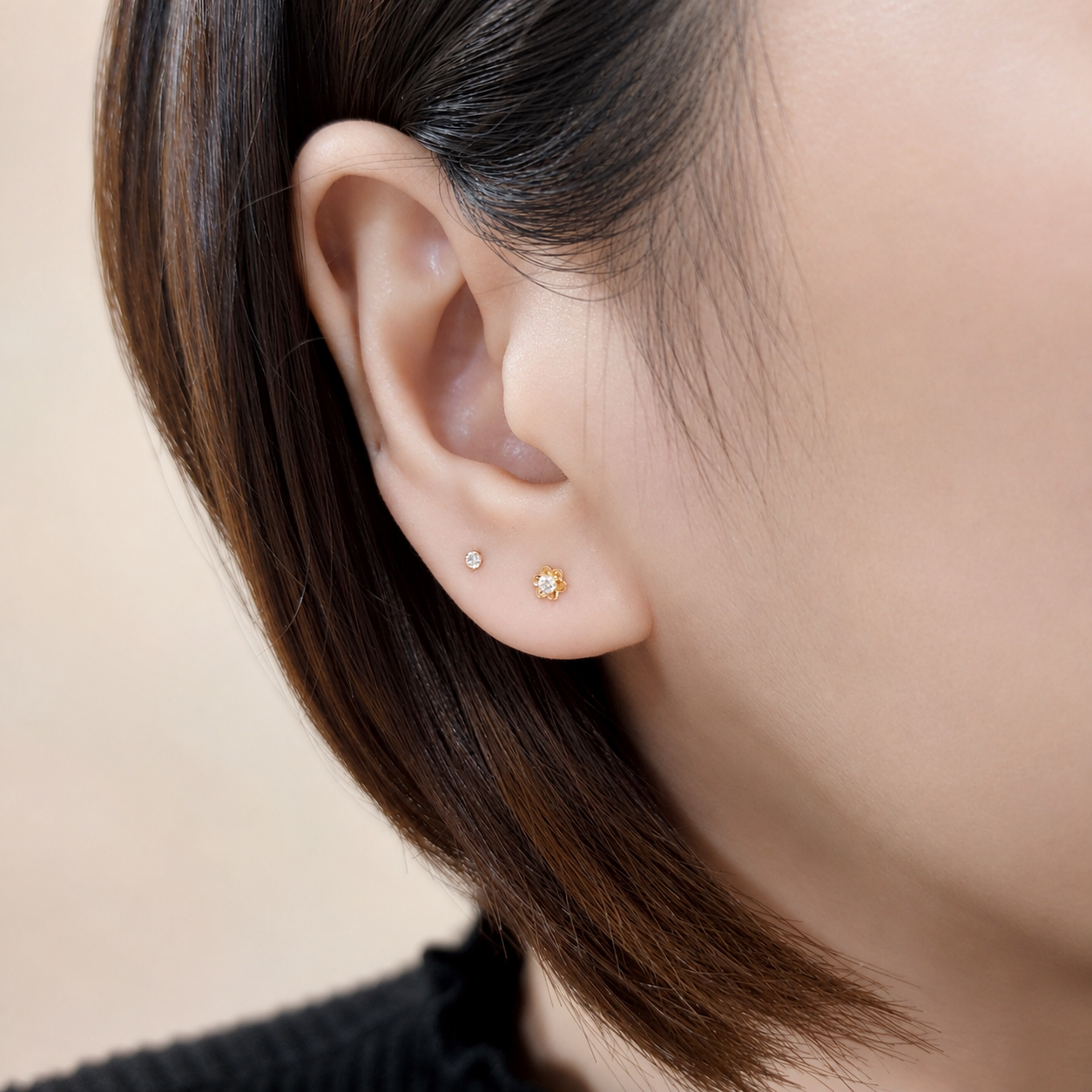 【me.luxe】K10鋯石小花可拆耳環