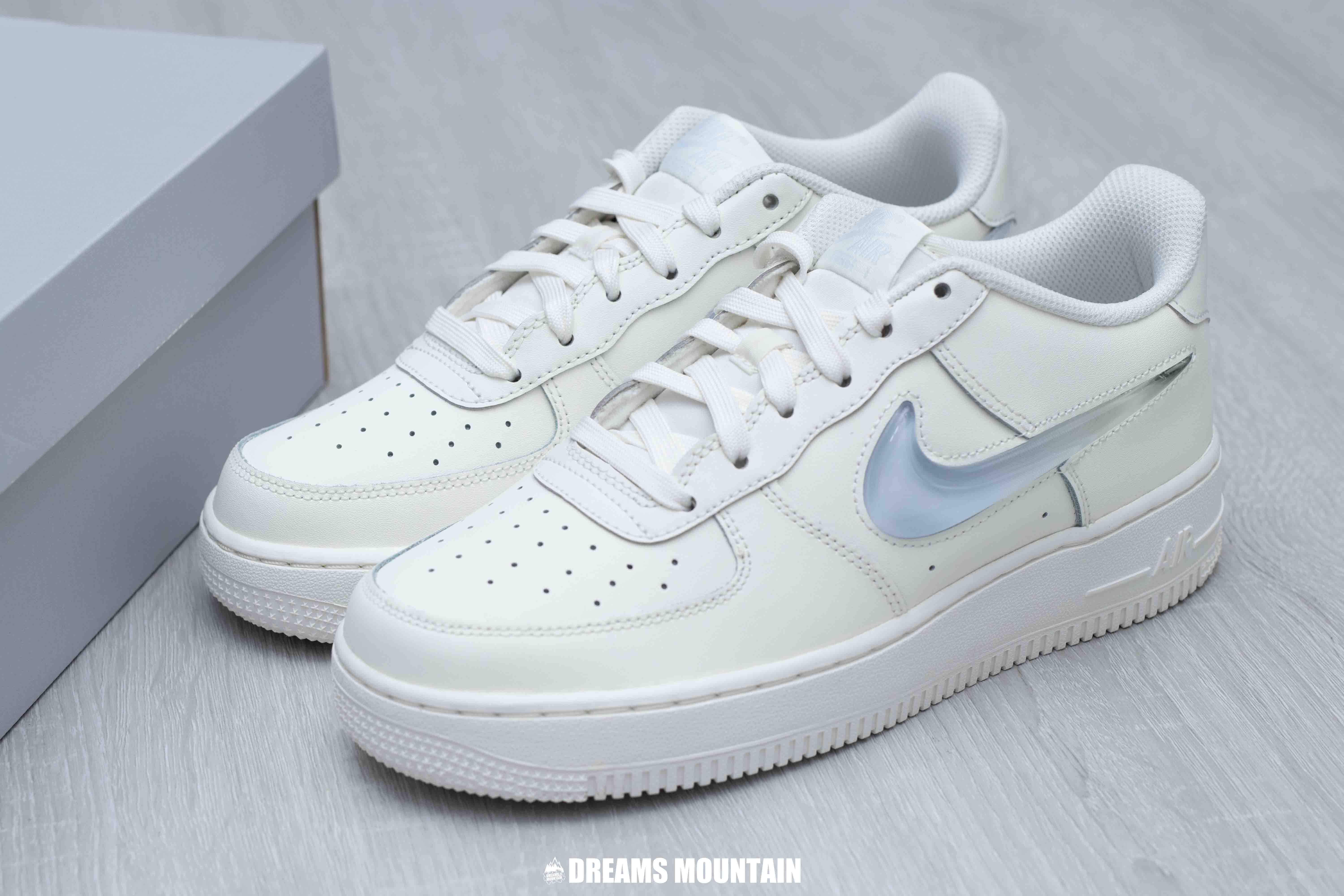 【預訂】 NIKE AIR FORCE 1 JELLY SWOOSH 奶油白藍果凍剔-GS