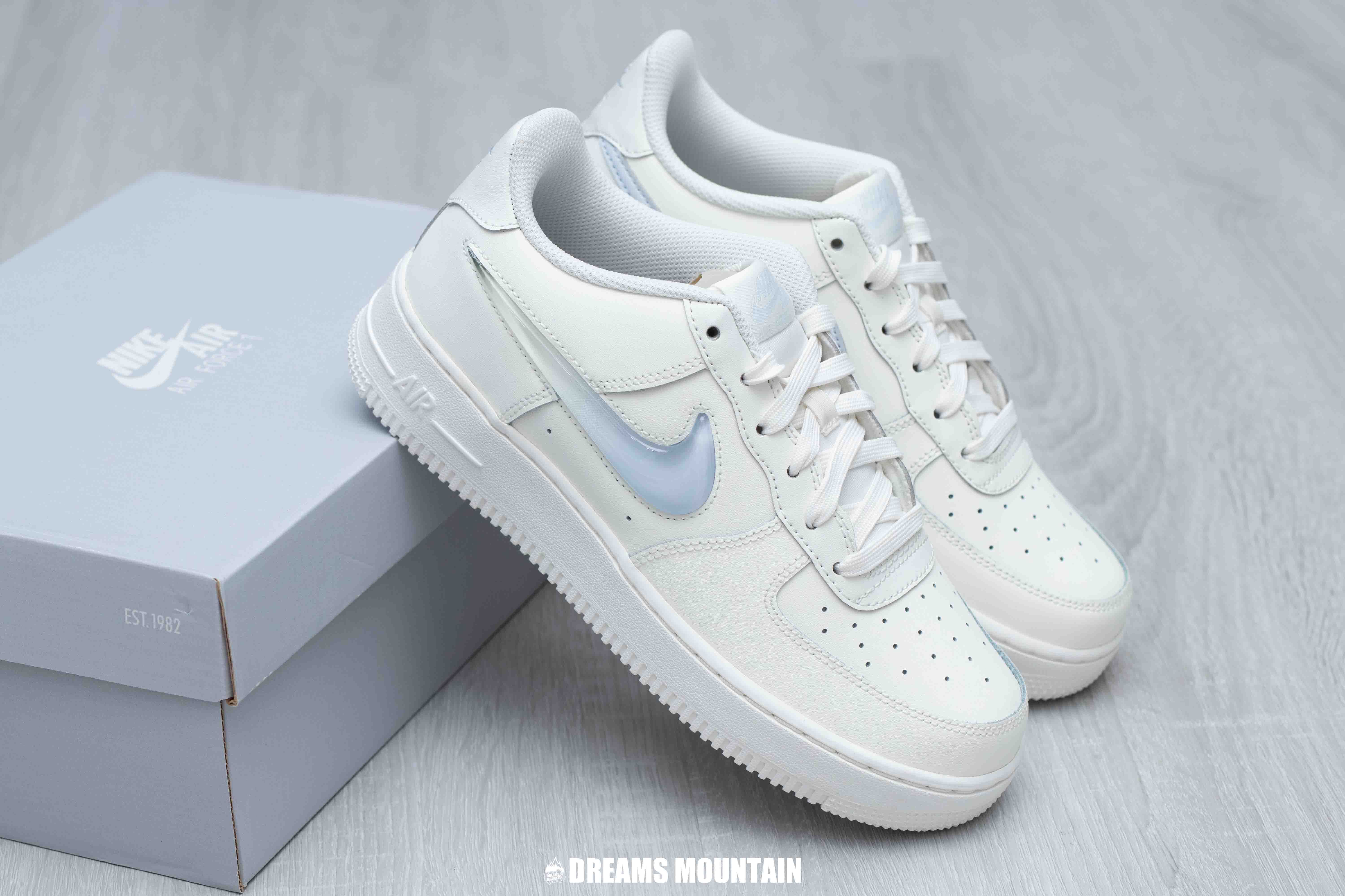 【預訂】 NIKE AIR FORCE 1 JELLY SWOOSH 奶油白藍果凍剔-GS