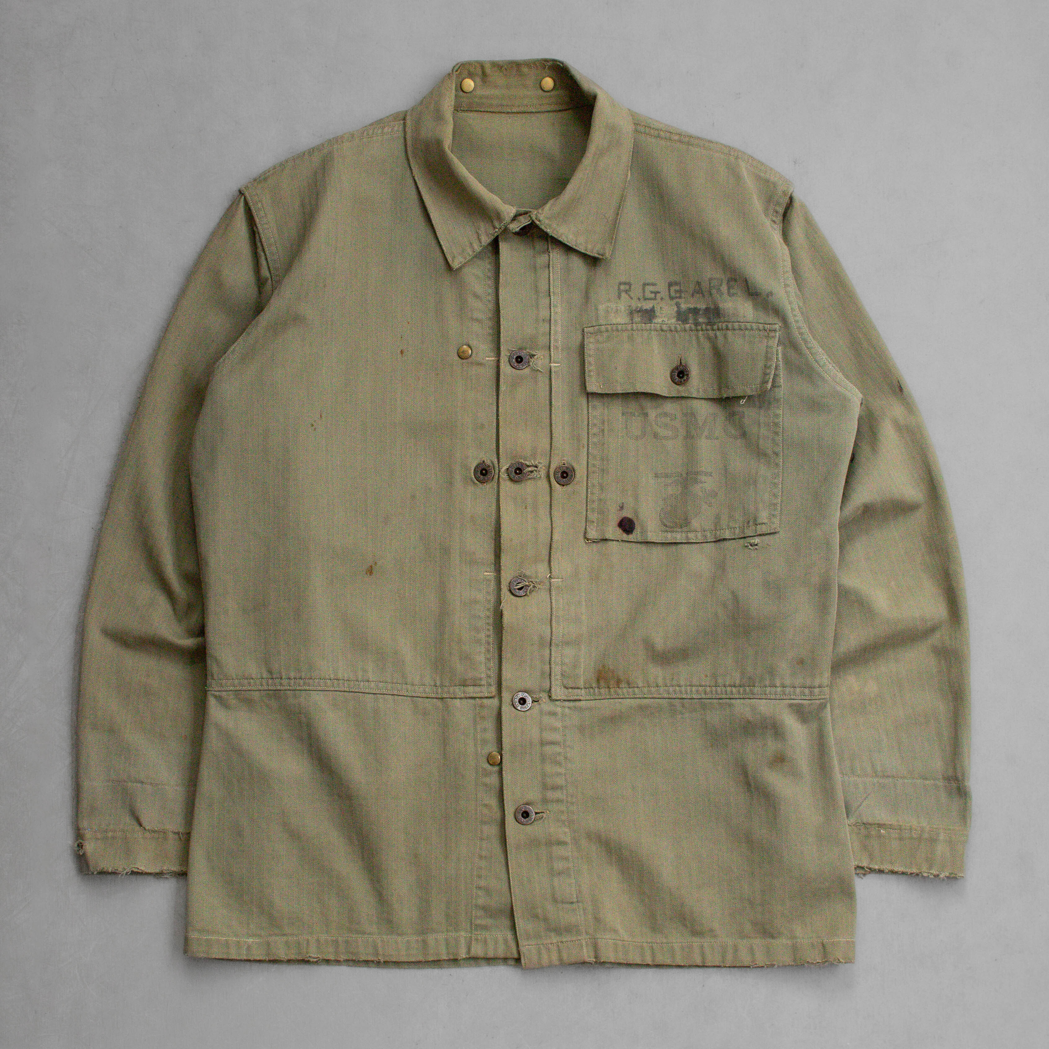 40S USMC P44 HBT SHIRT 美軍 陸戰隊 軍綠 人字紋 長袖 軍襯衫