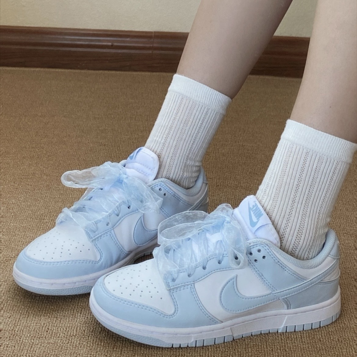 NIKE DUNK LOW 冰川藍 寶寶藍 蕾絲緞帶 休閒鞋 女鞋 IB7311-100