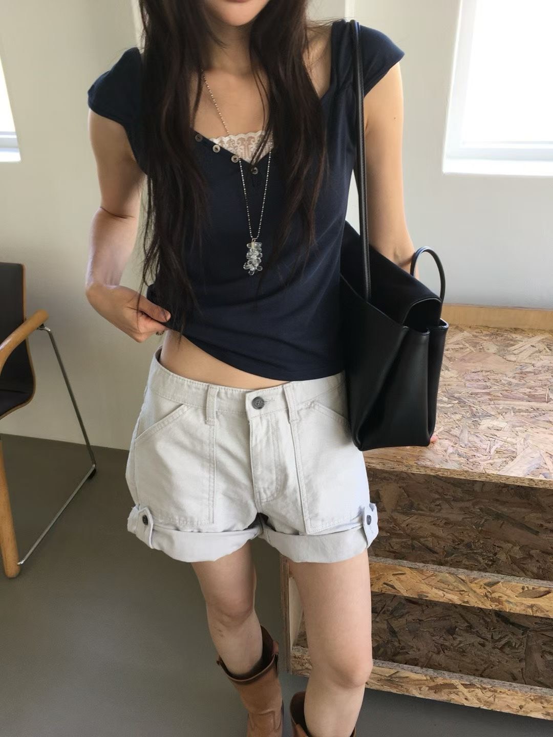 拚蕾絲領口背心