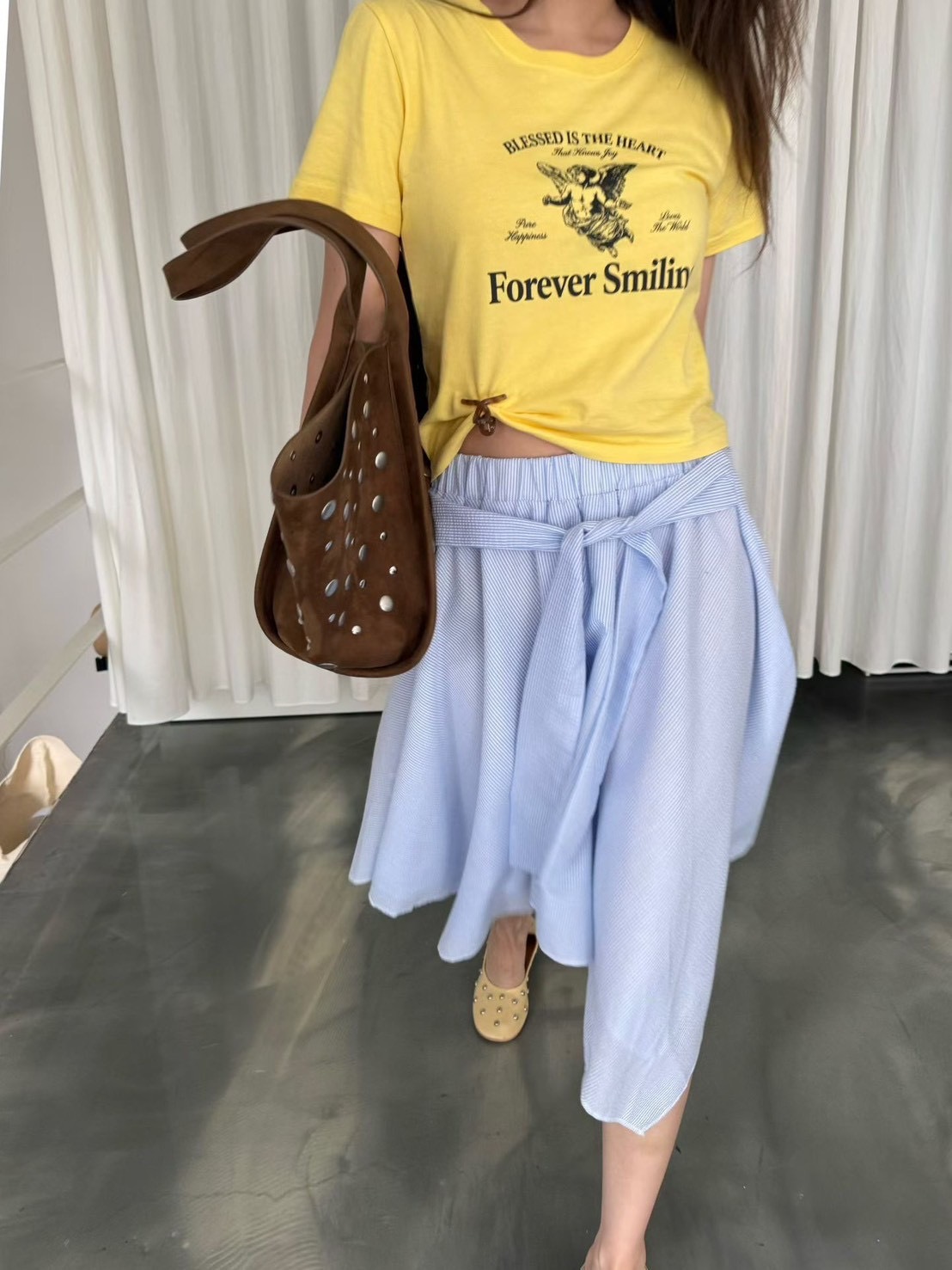 #AJ14造型綁帶直條半裙(黑/水藍)