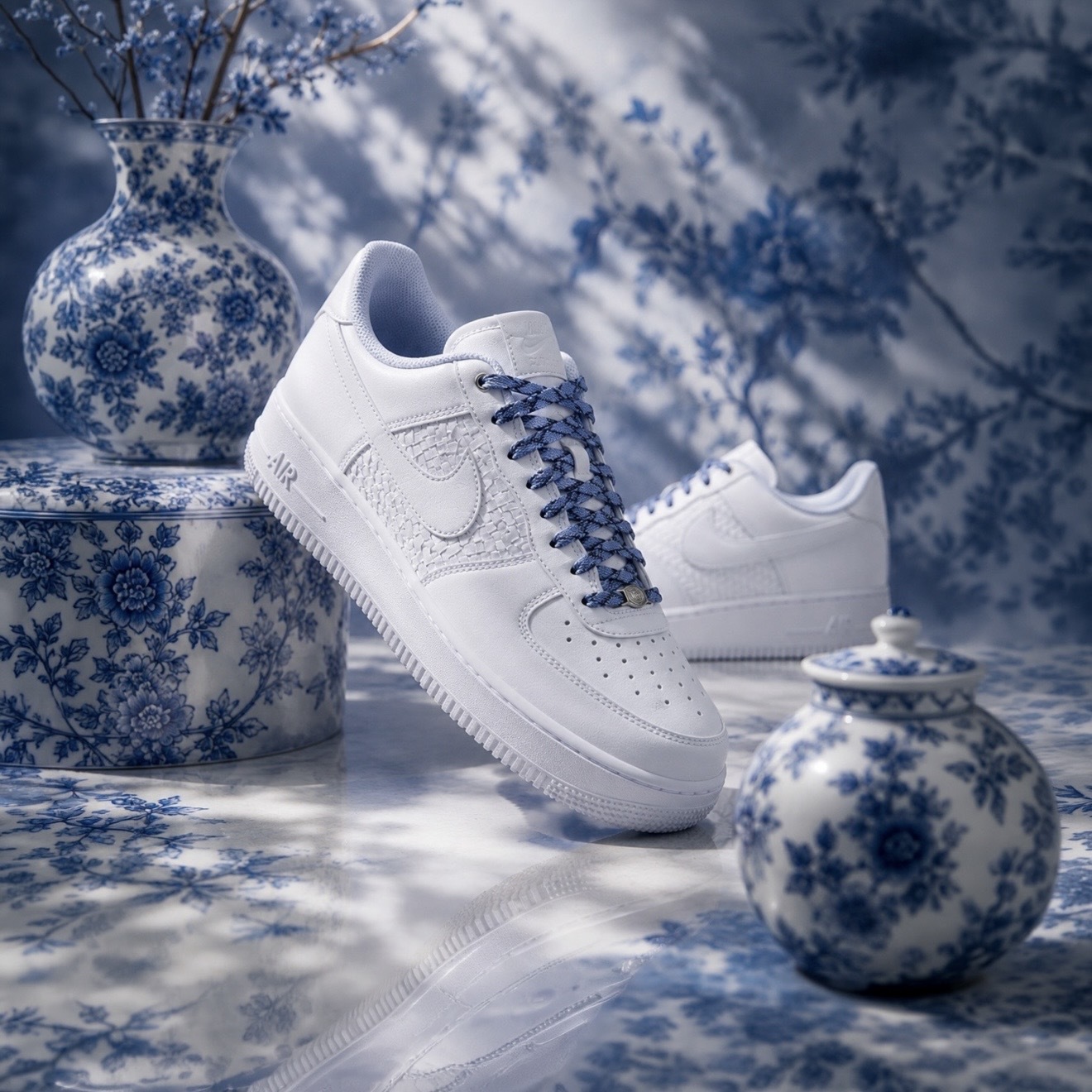 NIKE AIR FORCE 1 白藍 編織皮革 拼接 休閒 男款 IW1892-111