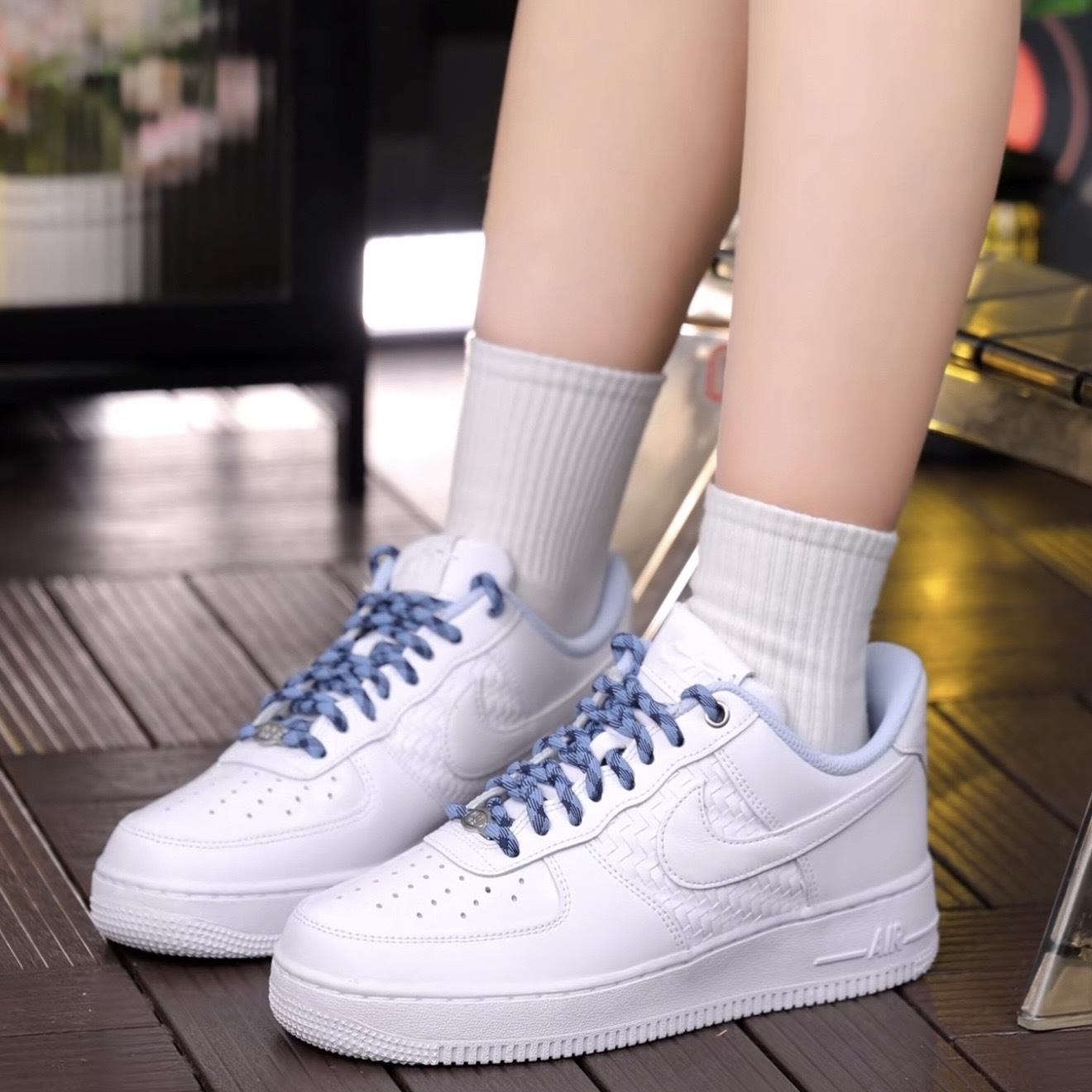 NIKE AIR FORCE 1 白藍 編織皮革 拼接 休閒 男款 IW1892-111