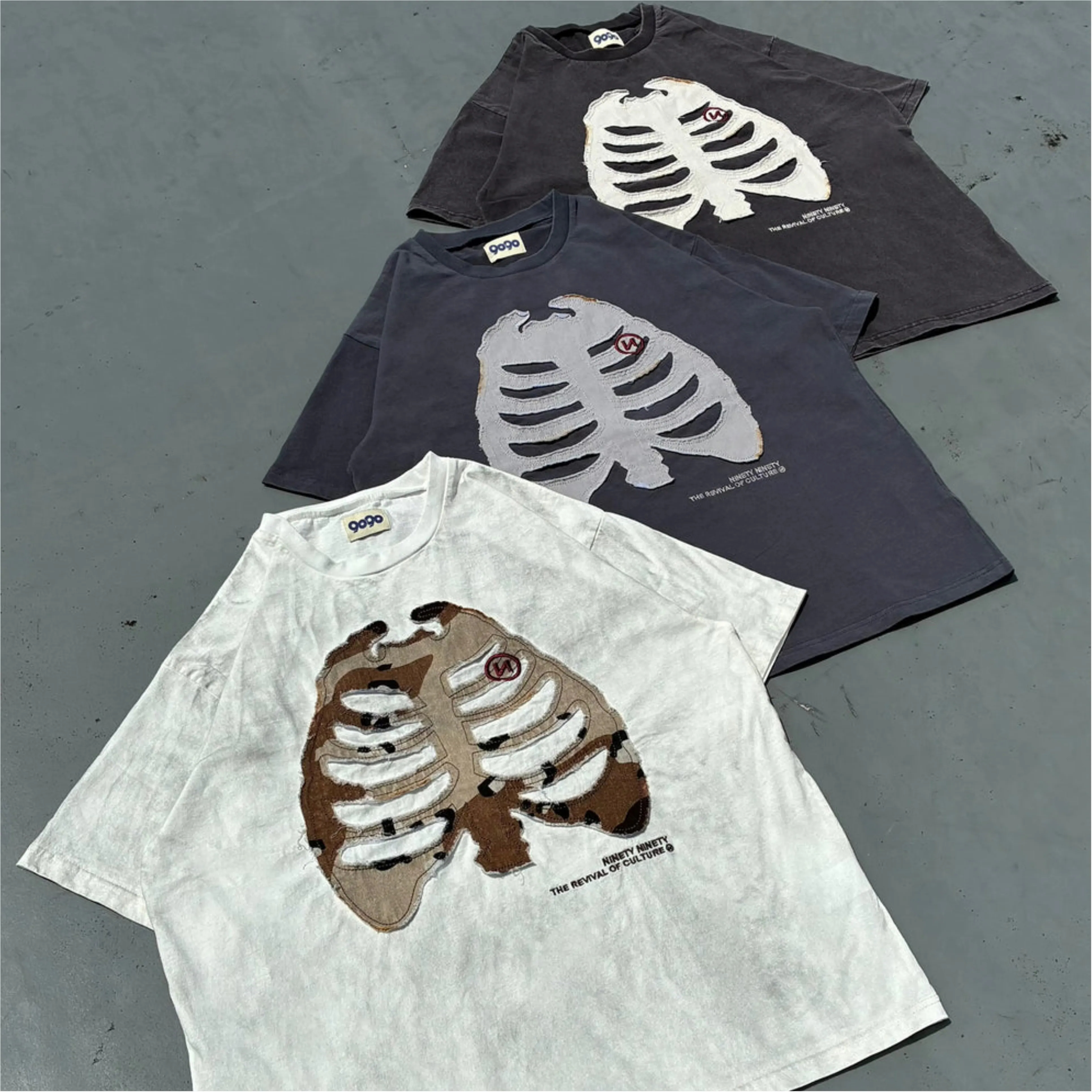 <現貨> 日本9090 Burned Bone Patch Tee 水洗 仿舊 骨頭 寬短Tee (3clors)