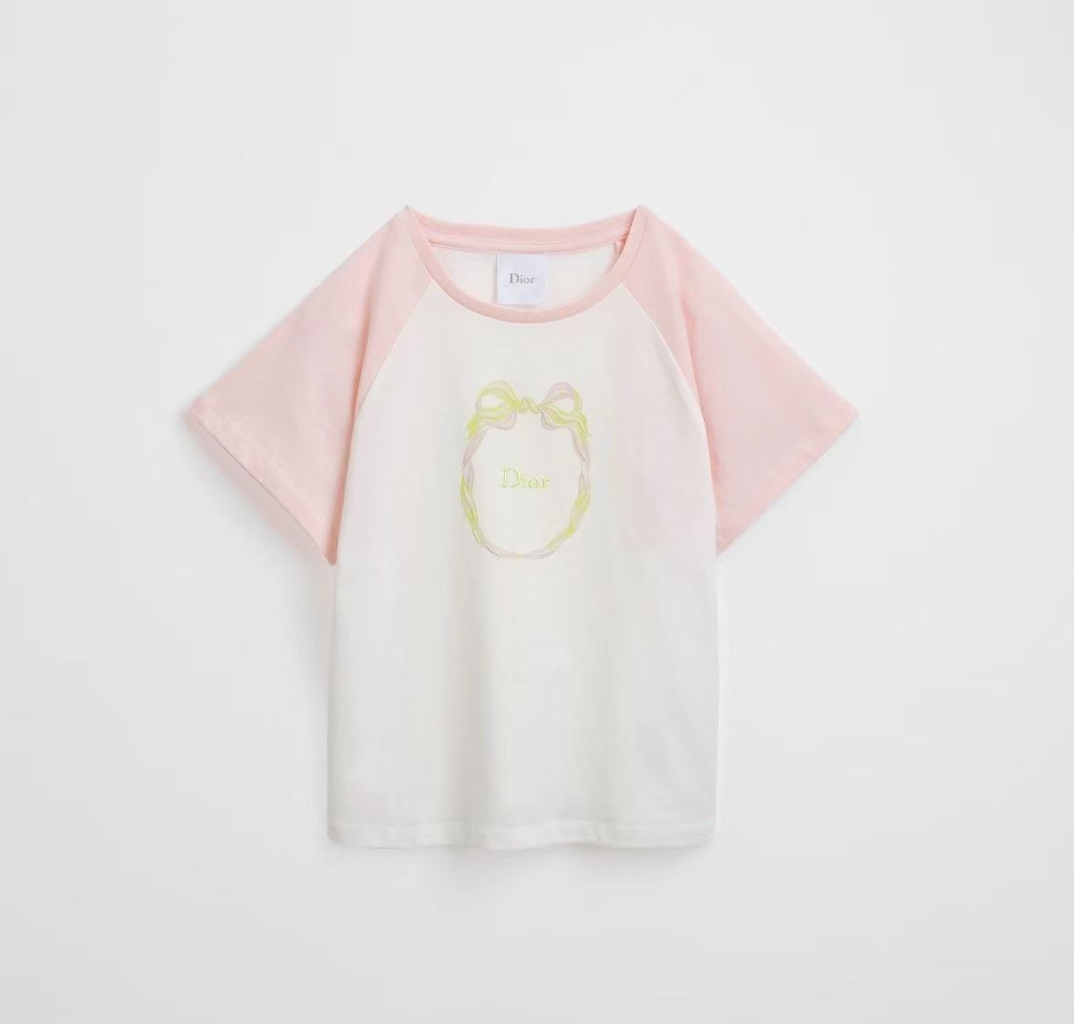 Dior kids 粉併白 刺繡Logo Tee