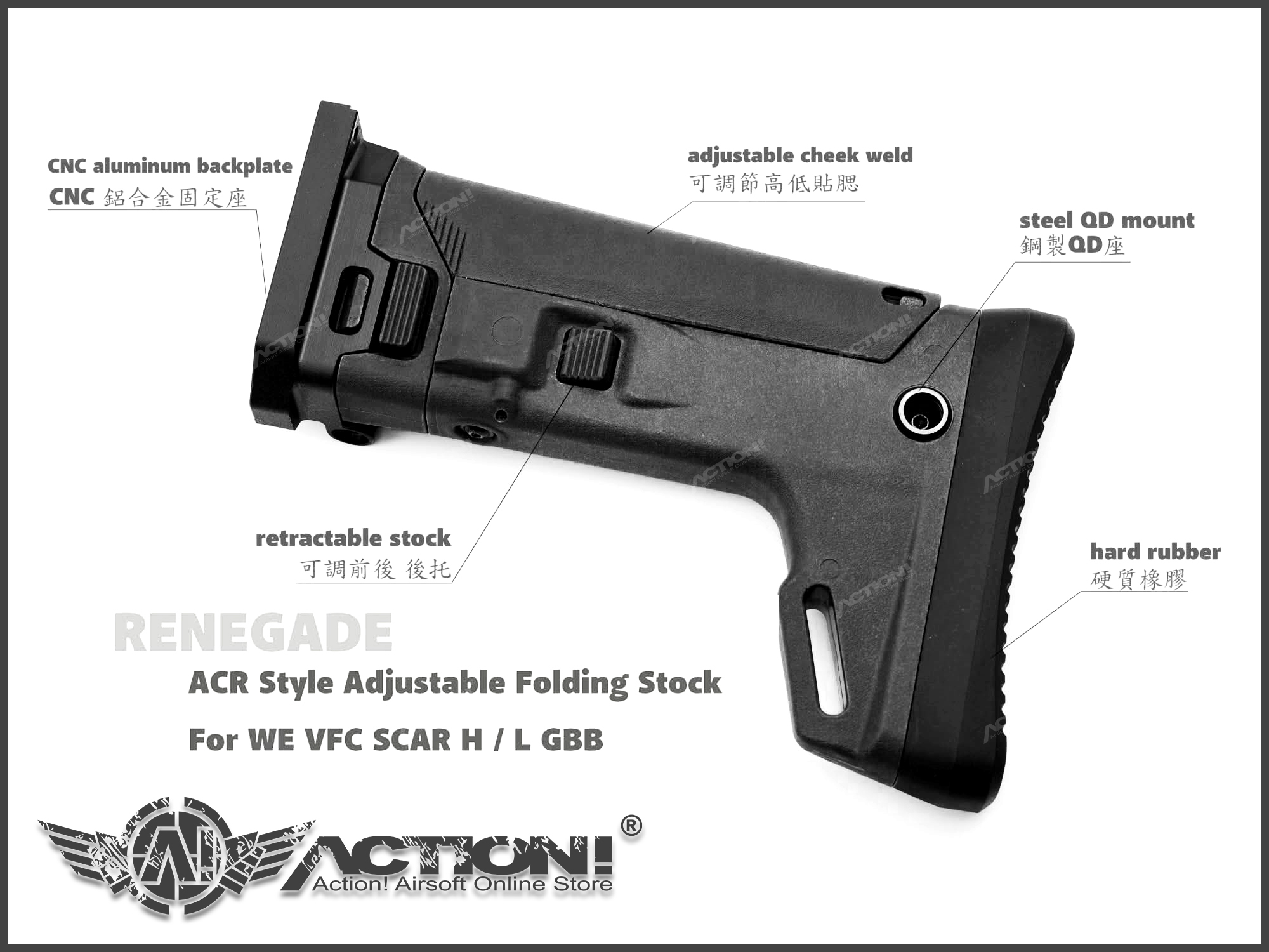 RENEGADE - ACR Style Adjustable Folding Stock for VFC M