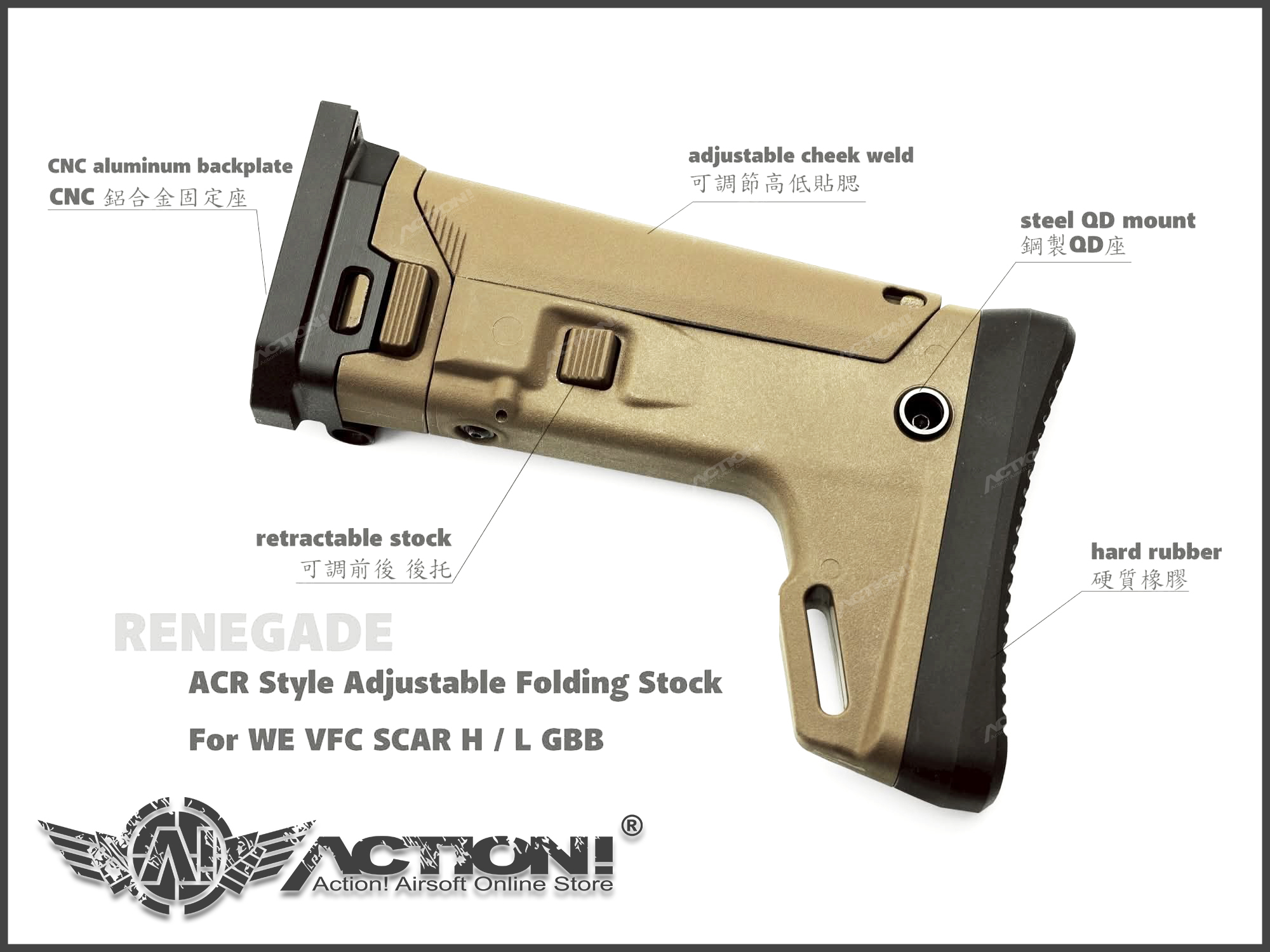 RENEGADE - ACR Style Adjustable Folding Stock for VFC M
